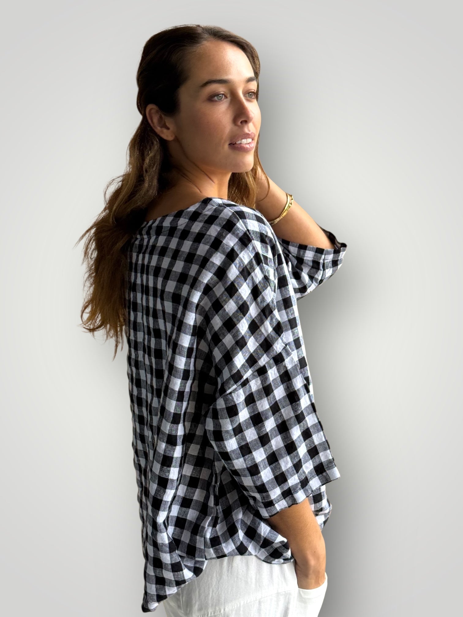 marita top - gingham check linen
