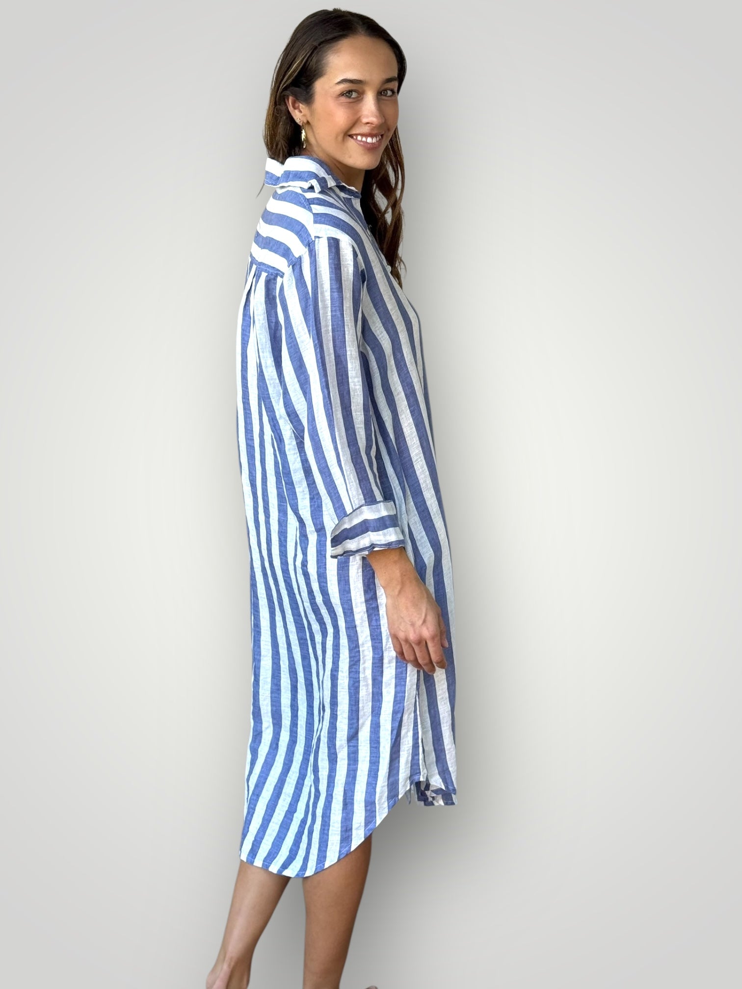 elena shirtdress - cornflower stripe linen Apparel