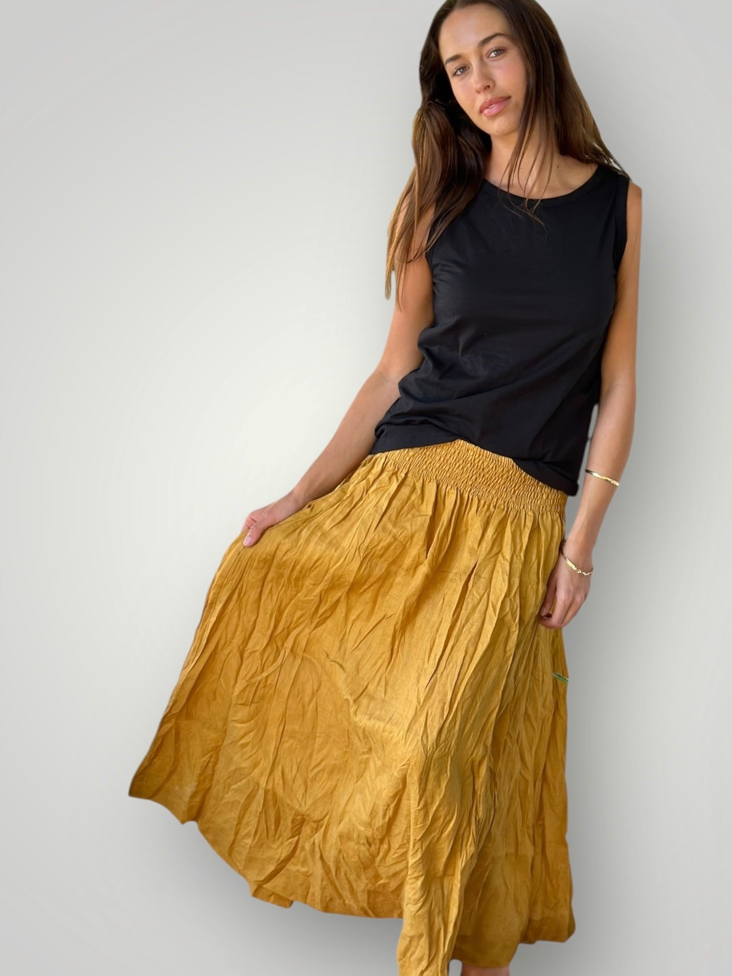 lulu skirt-turmeric linen Apparel
