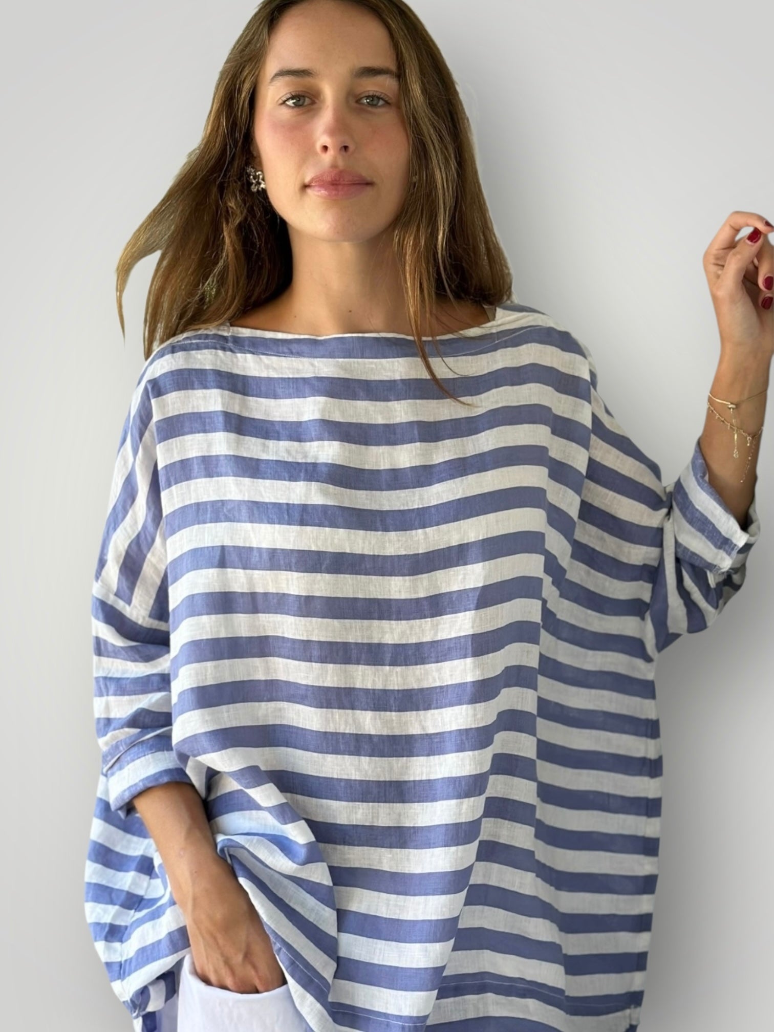 avril top - cornflower stripe linen Apparel