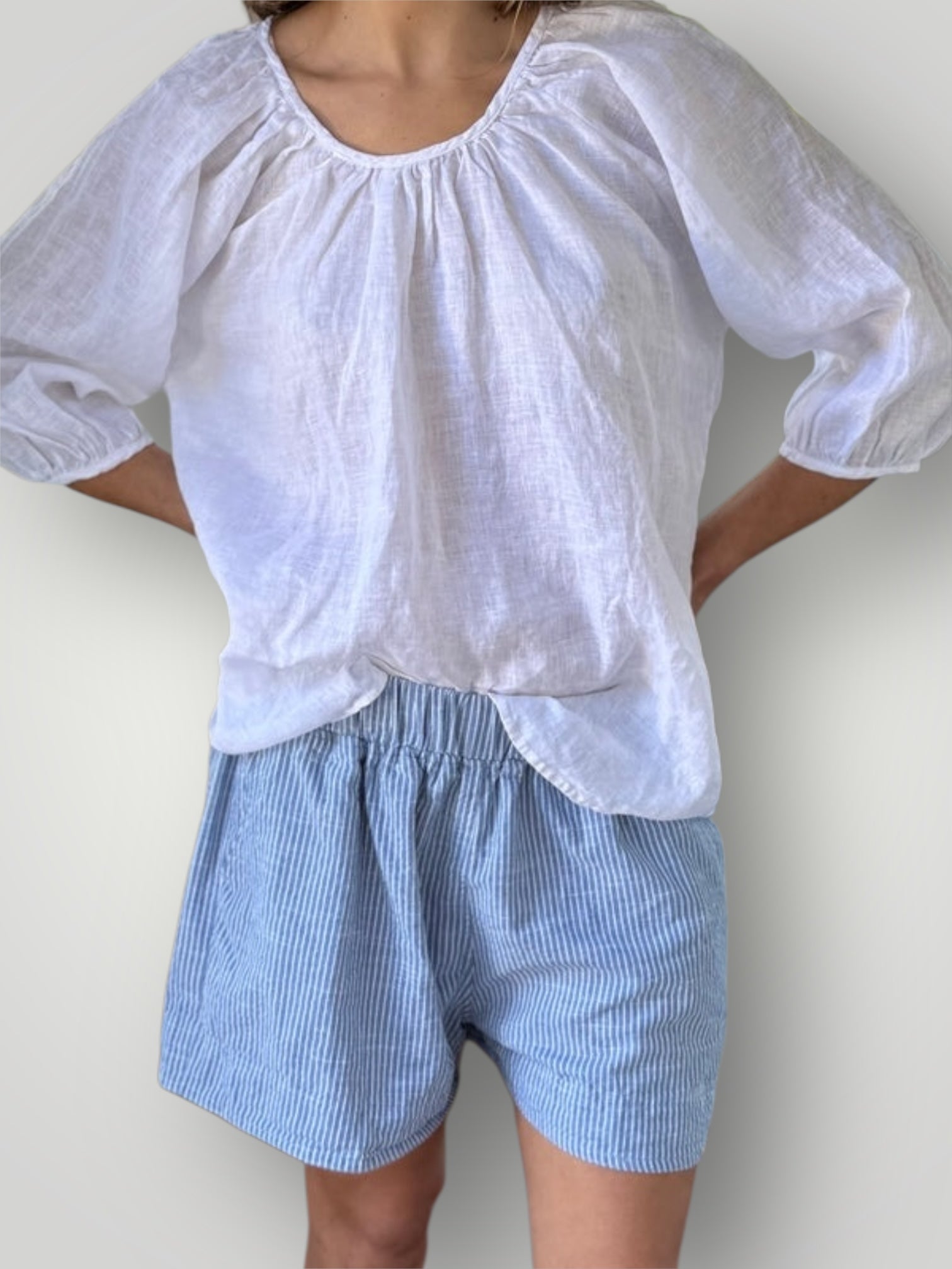 abbey short - denim stripe Apparel