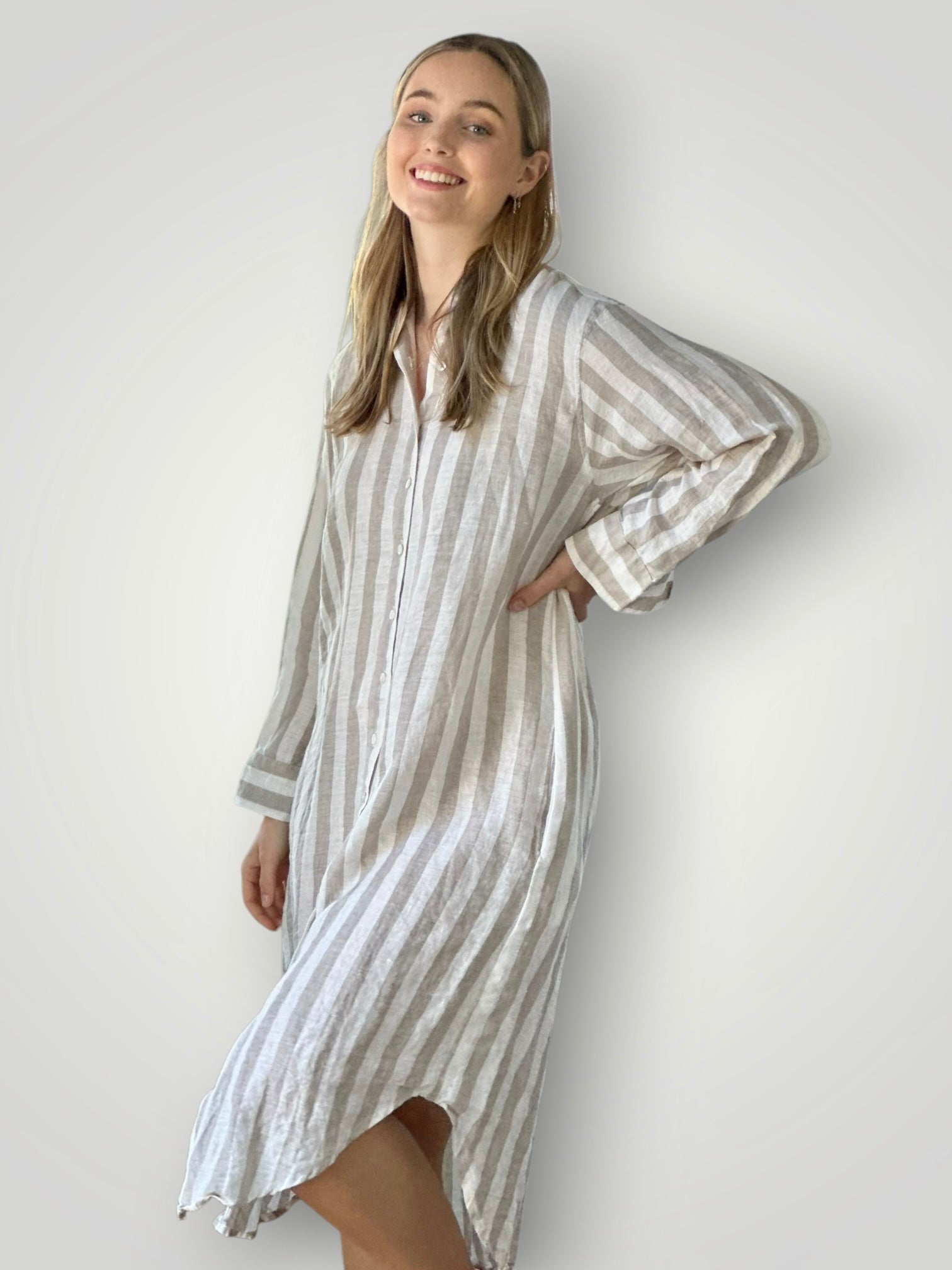 elena shirtdress - natural stripe linen Apparel