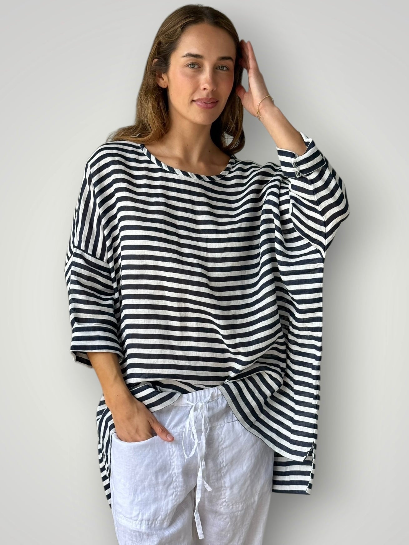 hunter top - navy stripe linen Apparel