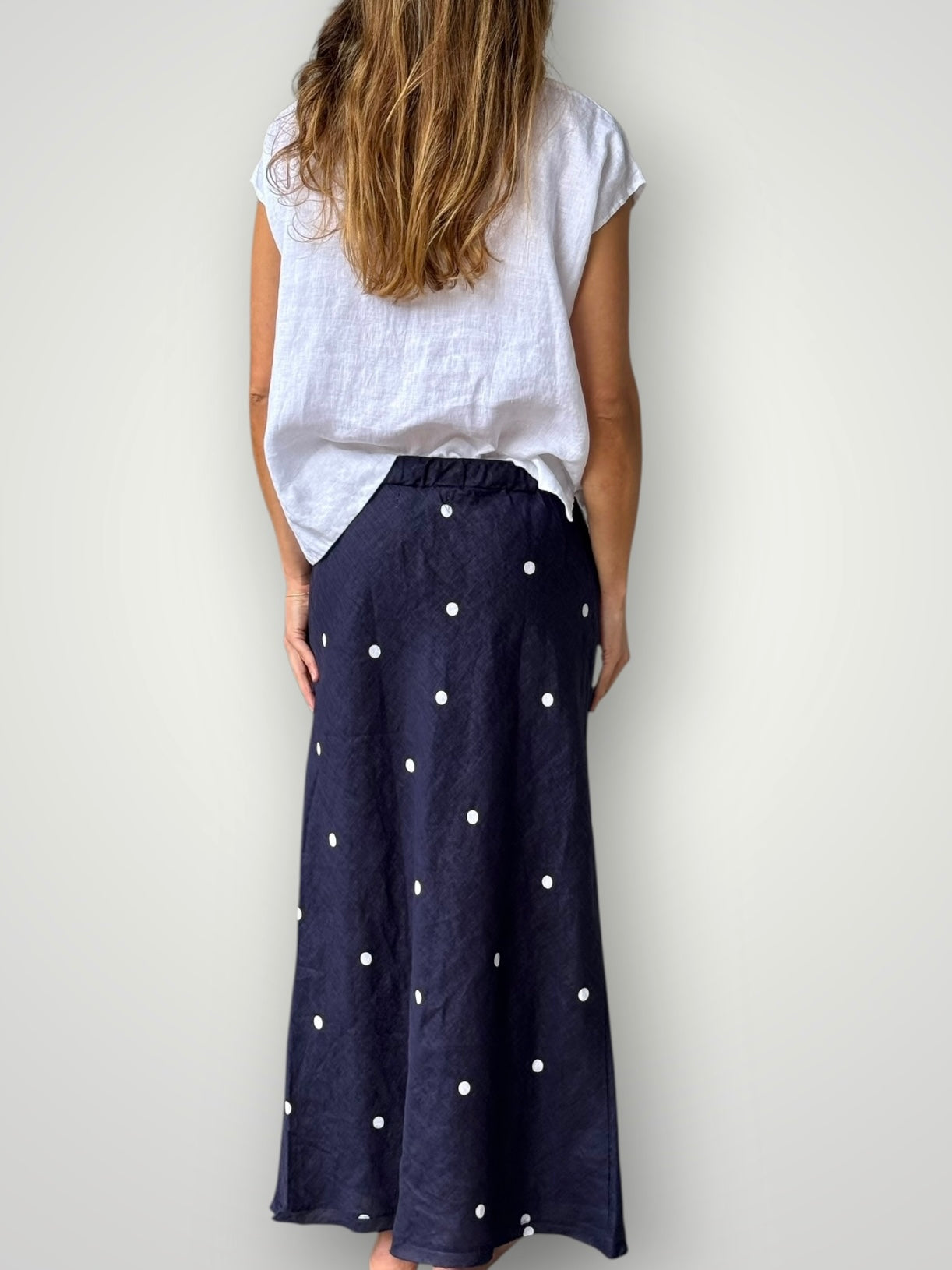 anthea skirt - navy dot linen Apparel