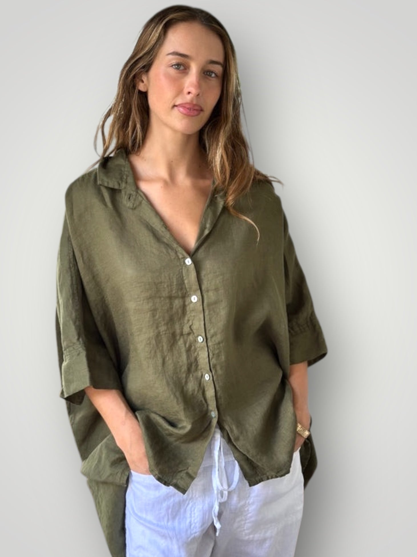 issey shirt - army linen Apparel