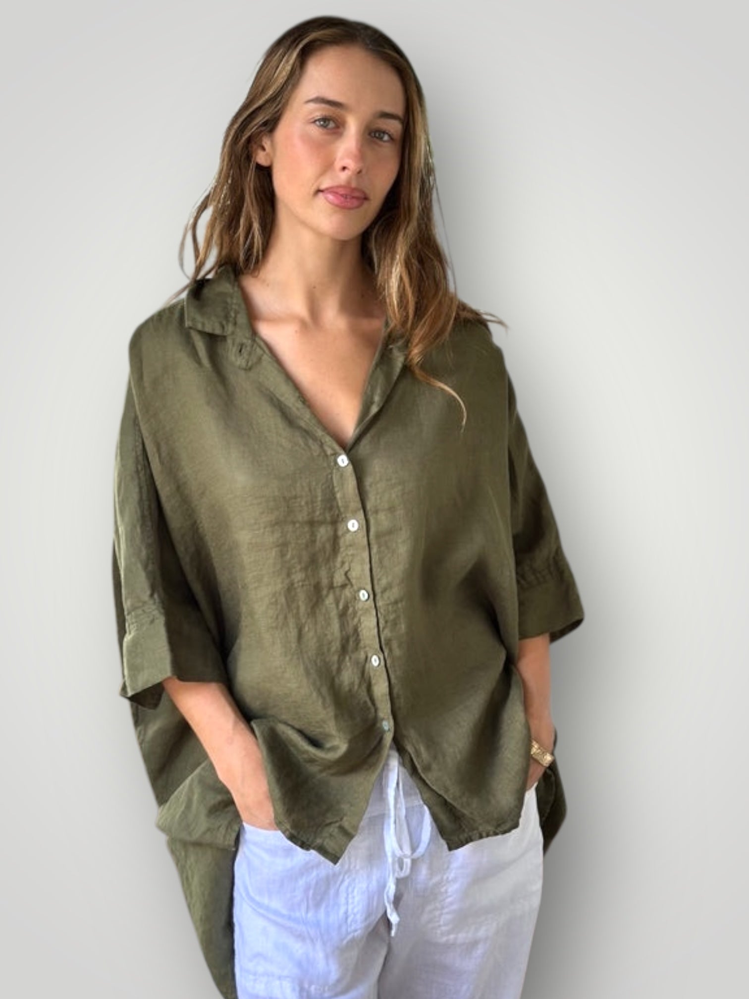 issey shirt - army linen Apparel