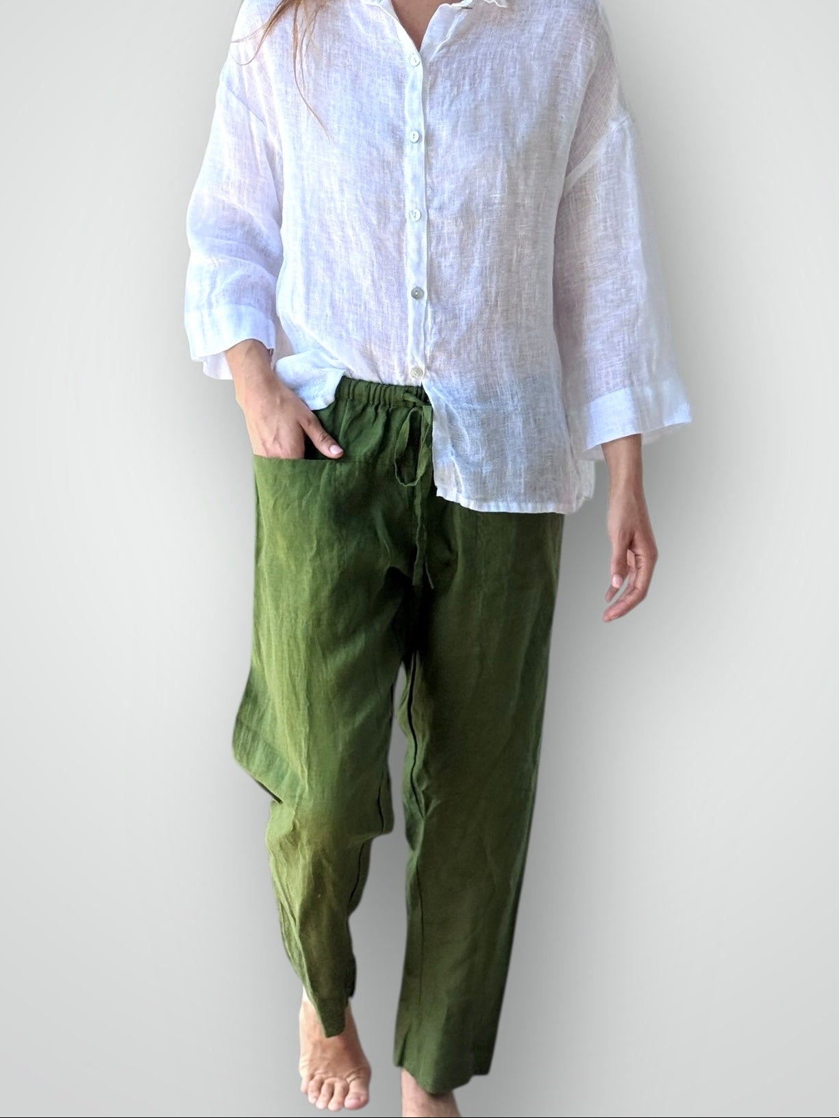 darcy pants - moss linen Apparel
