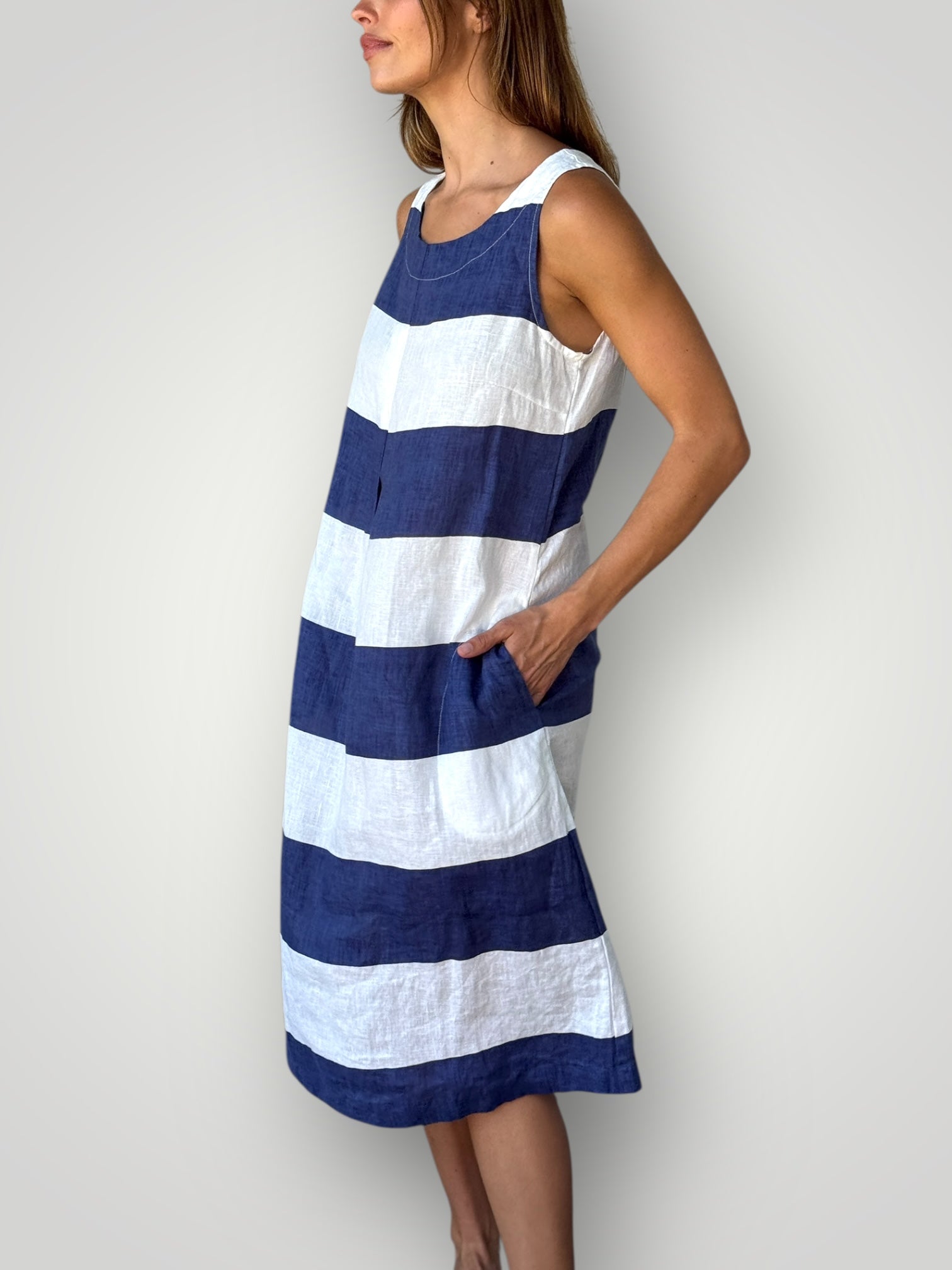 becky dress - blue dusk stripe linen Apparel