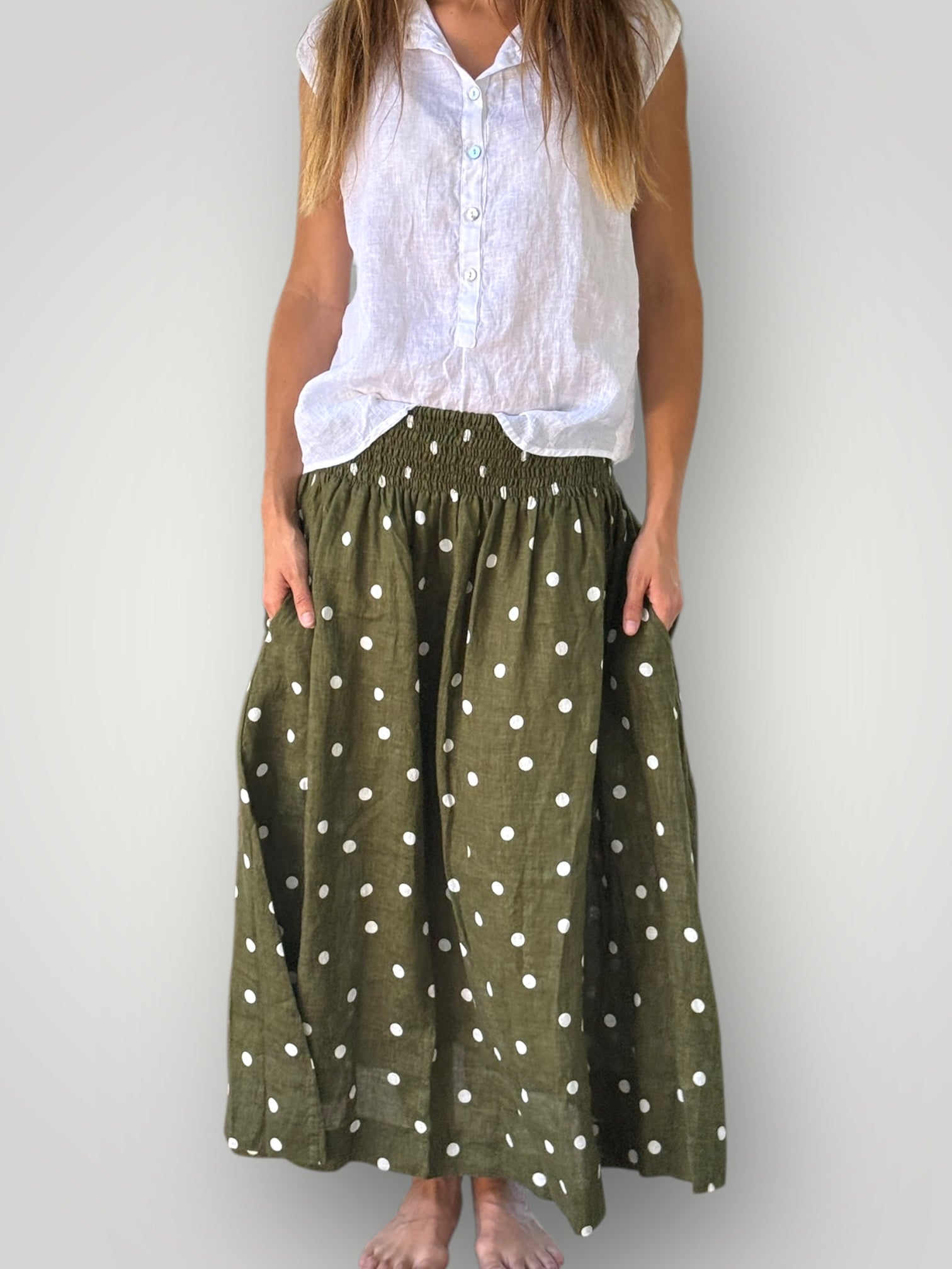 lulu skirt - dark olive spot linen Apparel