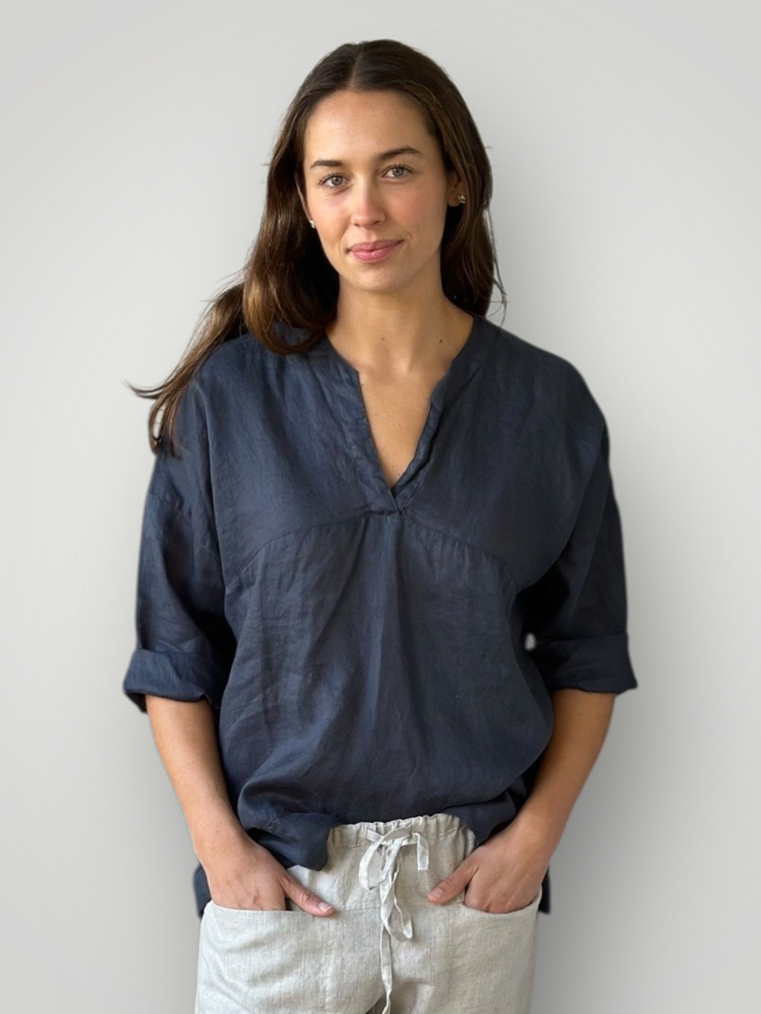 francis top - charcoal linen Apparel