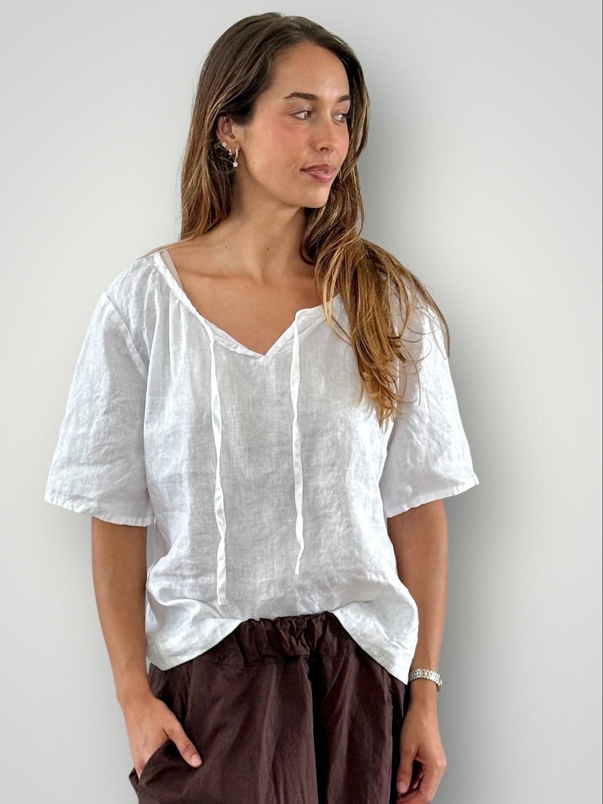 serena top-white linen