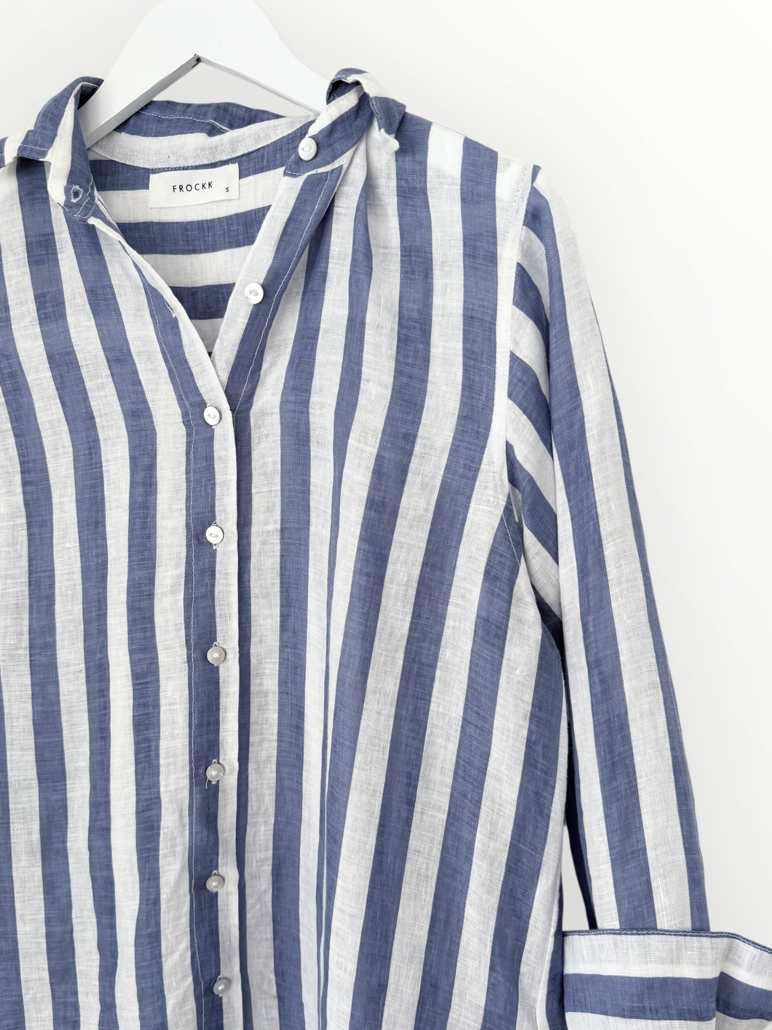 elena shirtdress - cornflower stripe linen Apparel