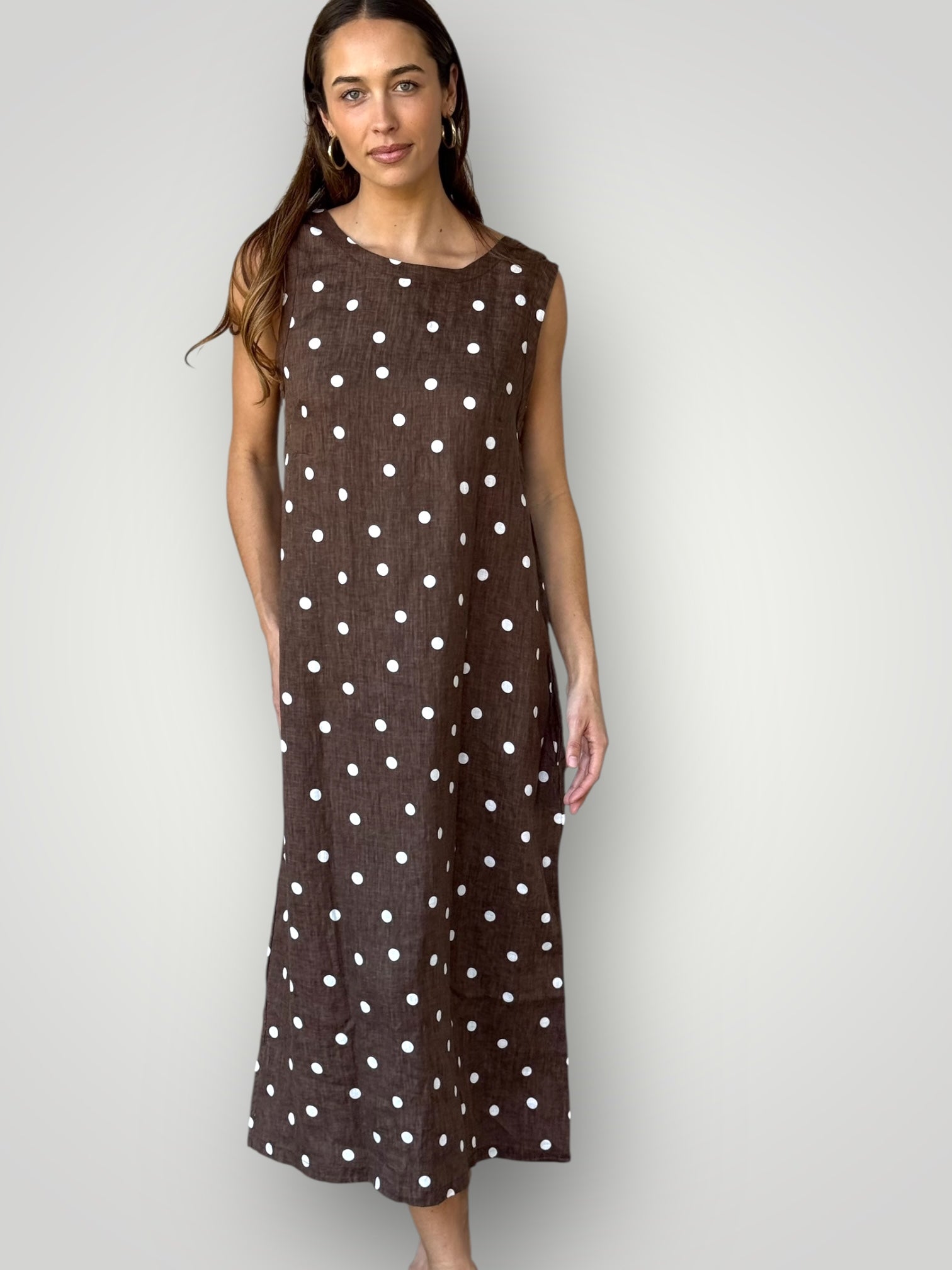 alisa dress - chocolate spot linen dress
