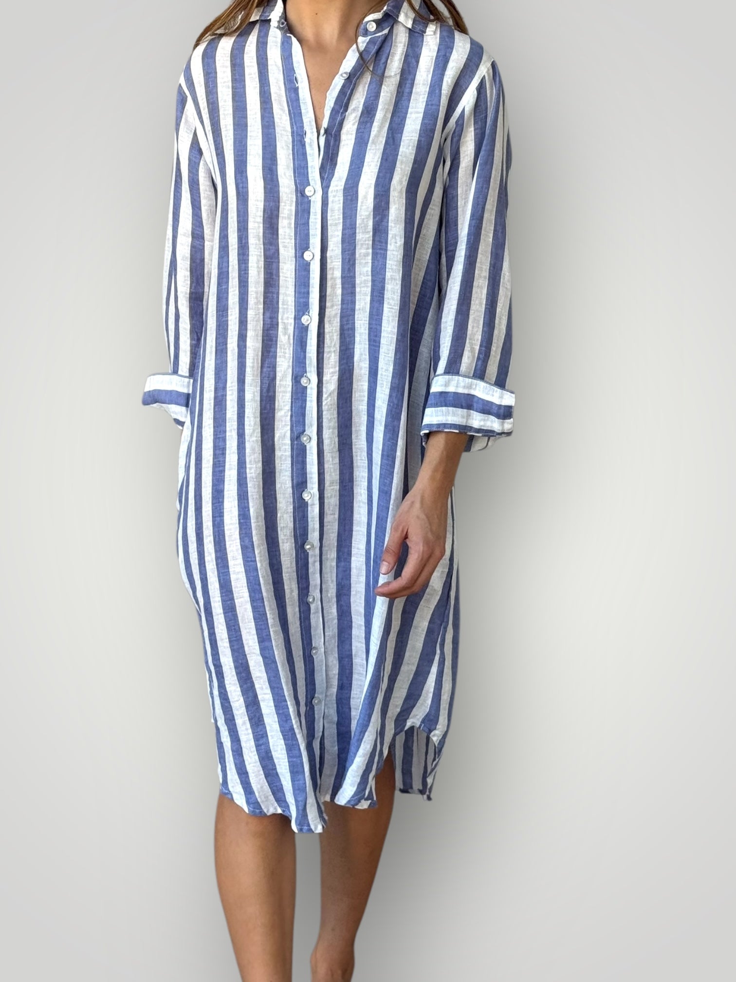 elena shirtdress - cornflower stripe linen Apparel