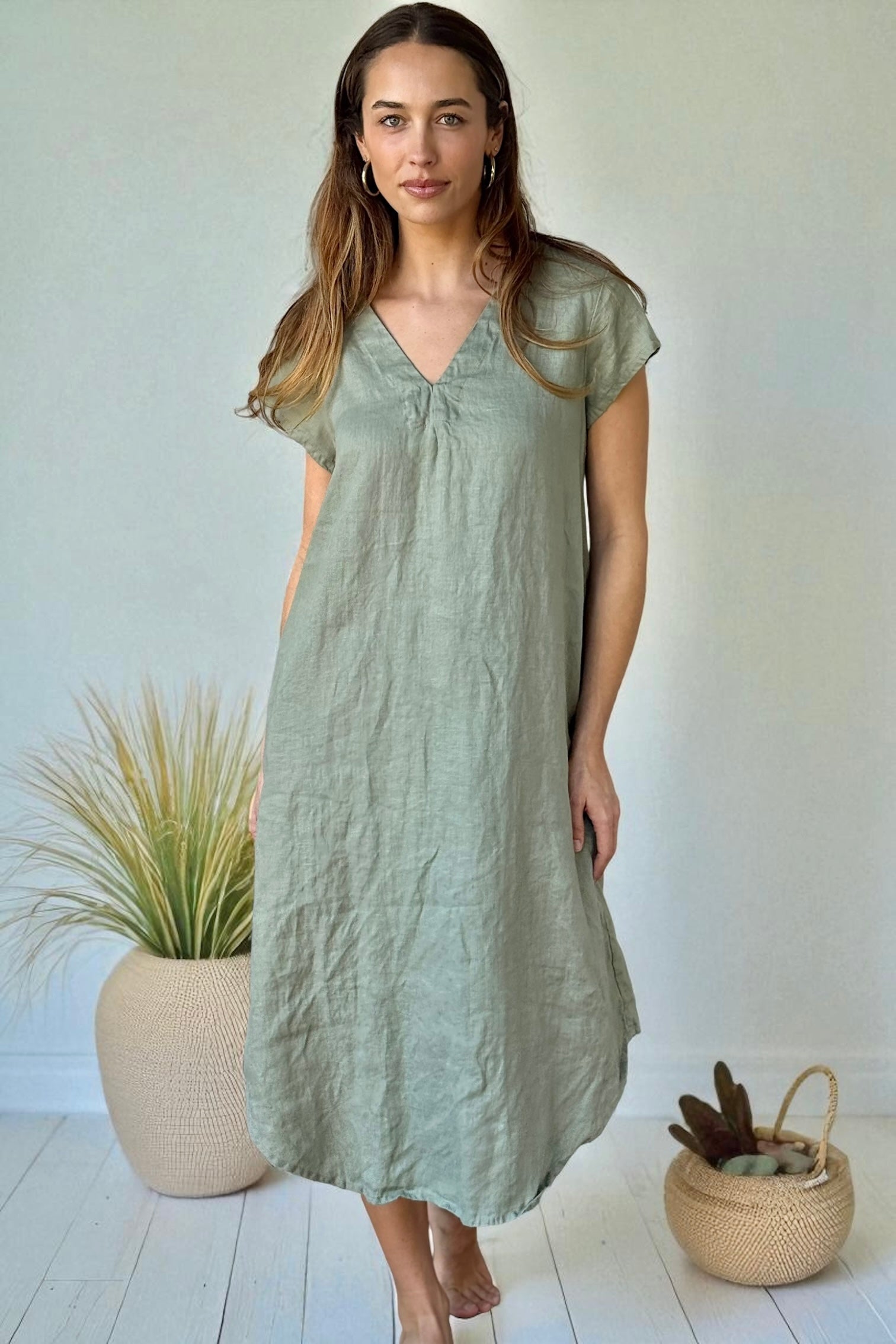 holly dress - sage linen Apparel