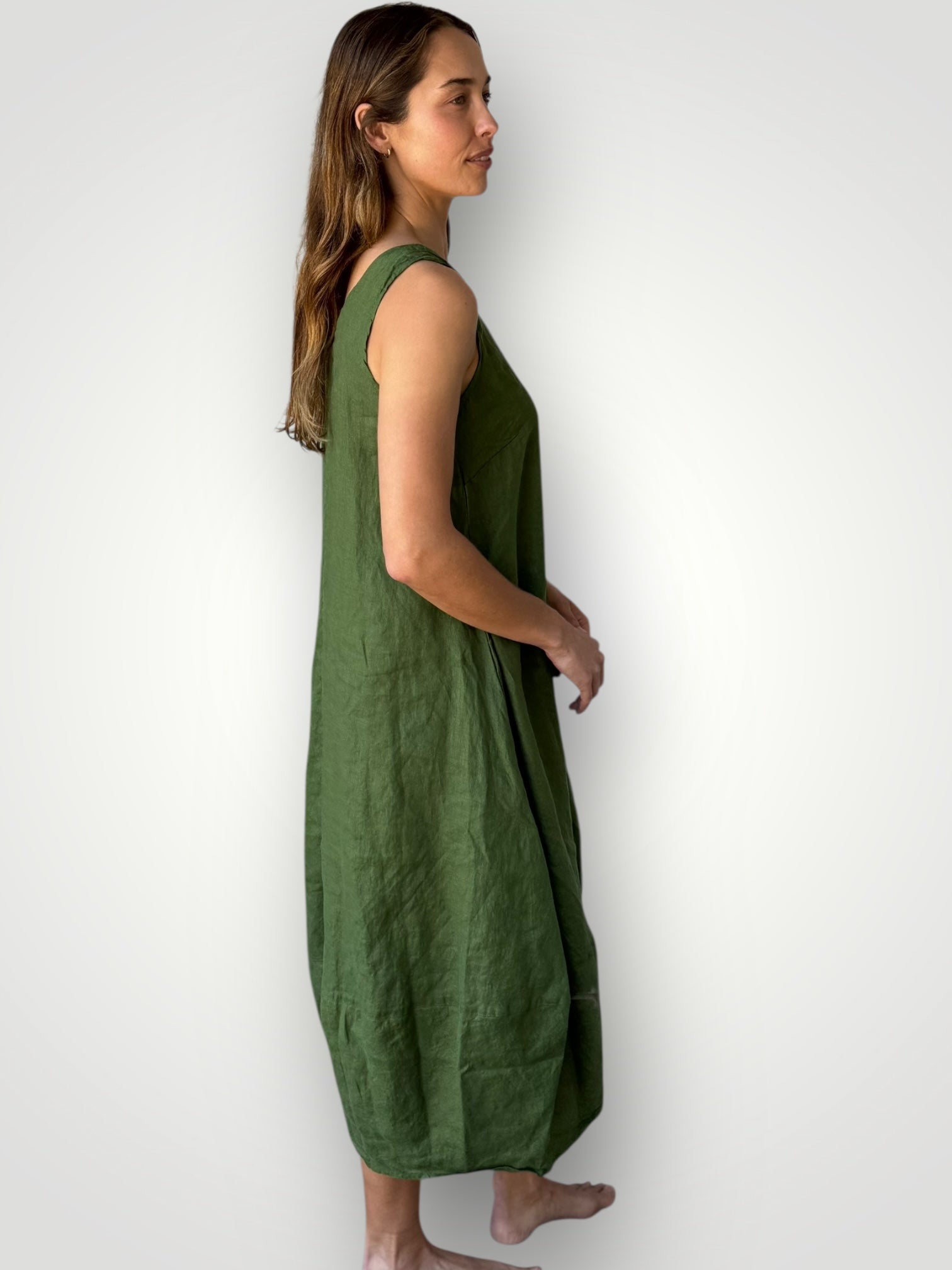 amber dress - moss linen Apparel