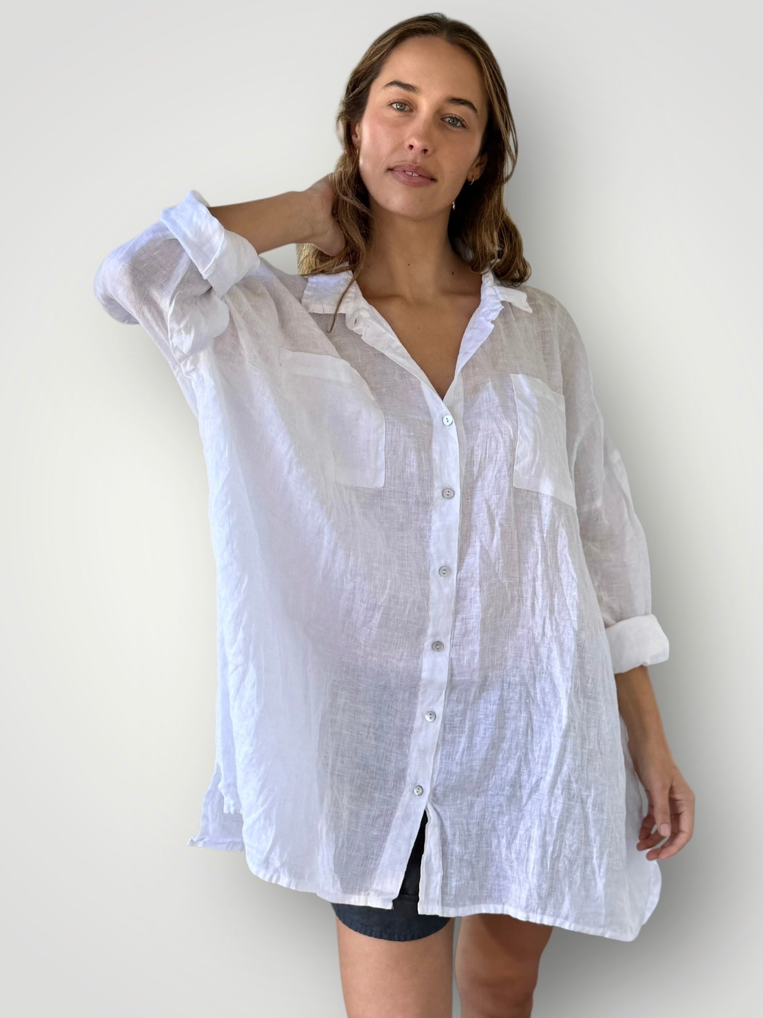 aiden boyfriend shirt -white linen Apparel