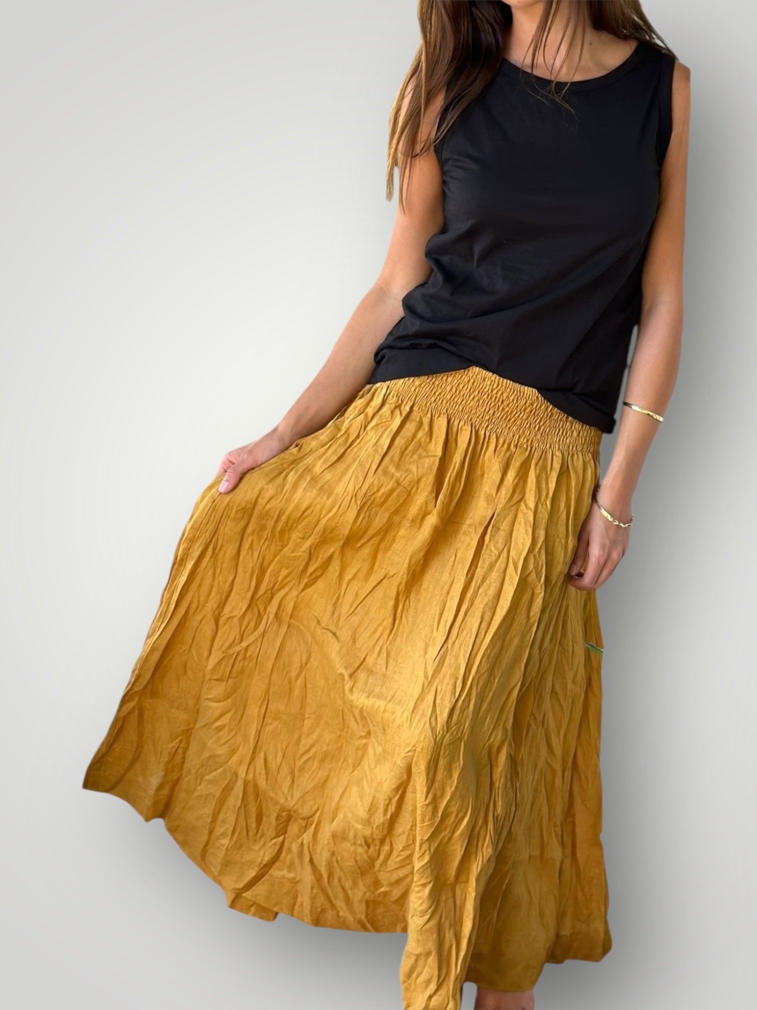 lulu skirt-turmeric linen Apparel