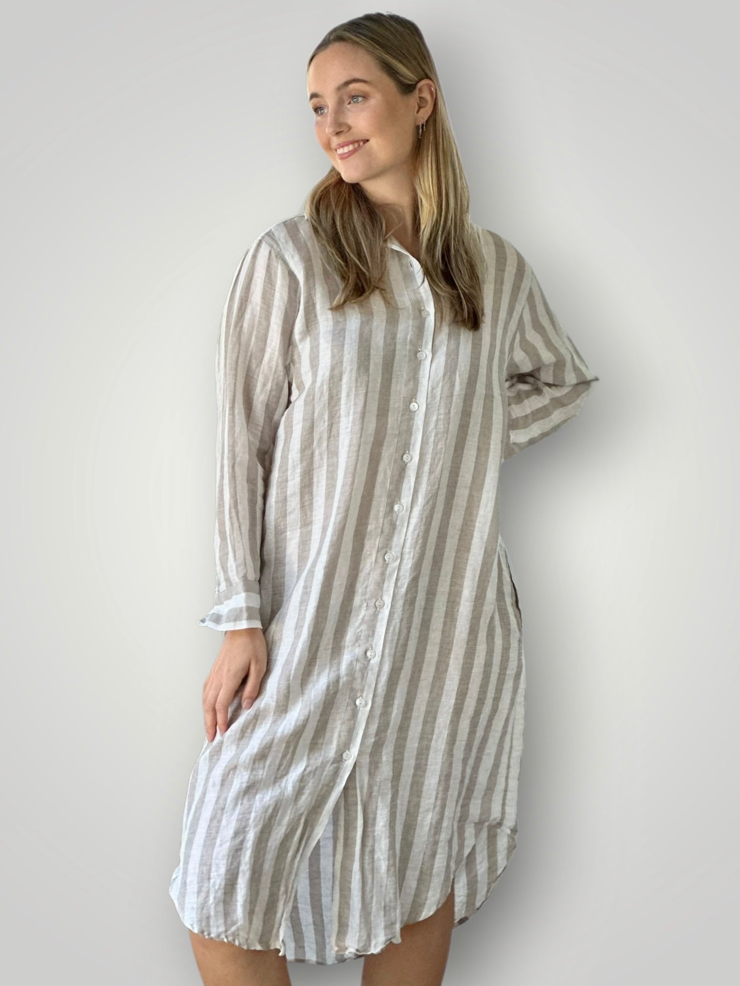 elena shirtdress - natural stripe linen Apparel