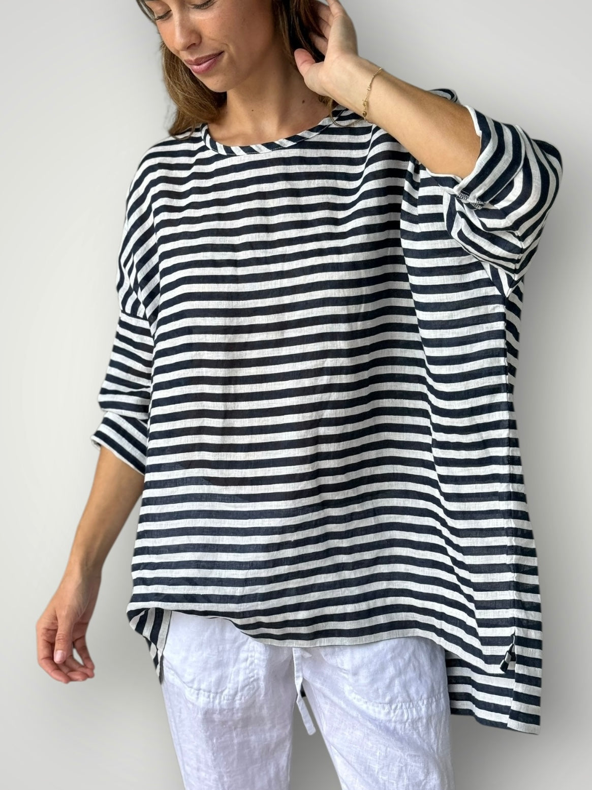 hunter top - navy stripe linen Apparel