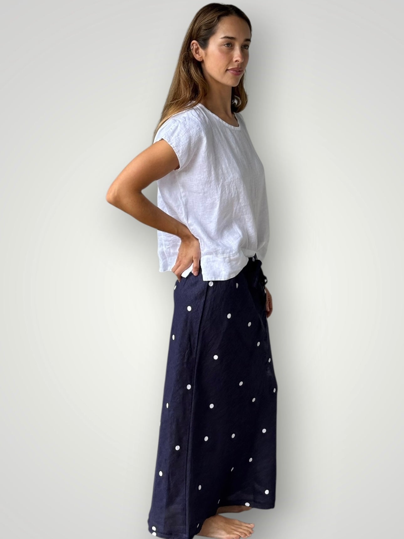 anthea skirt - navy dot linen Apparel