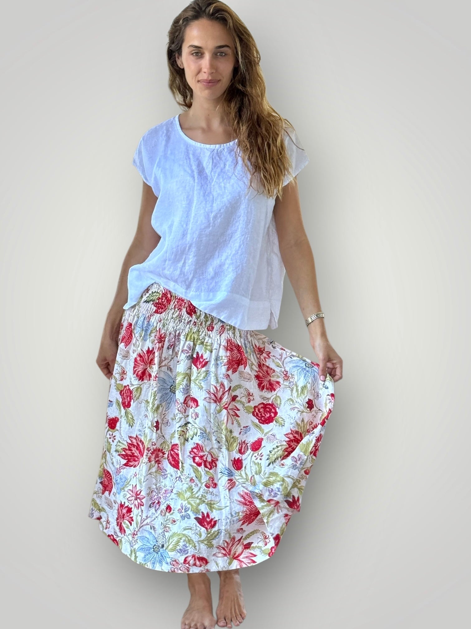 lola skirt - festive flower linen-back on Friday 15/12 Apparel