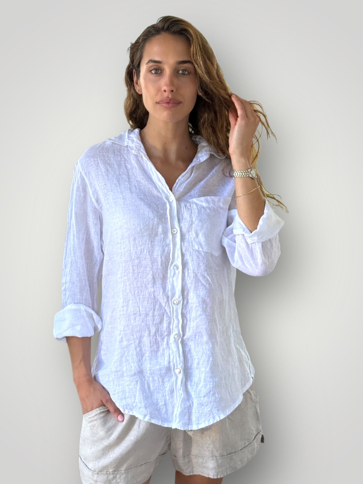 erika shirt - white linen Apparel