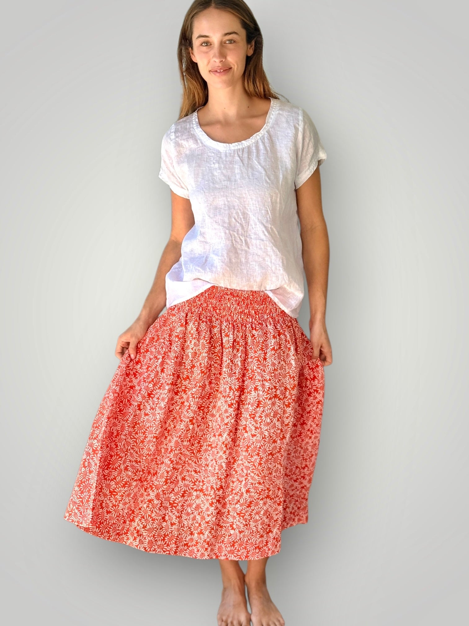 lola skirt - orange daisy linen Apparel