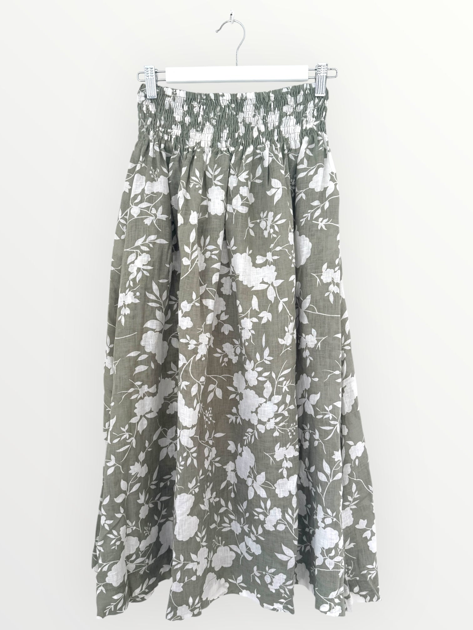 lulu skirt-big sage flower linen Apparel