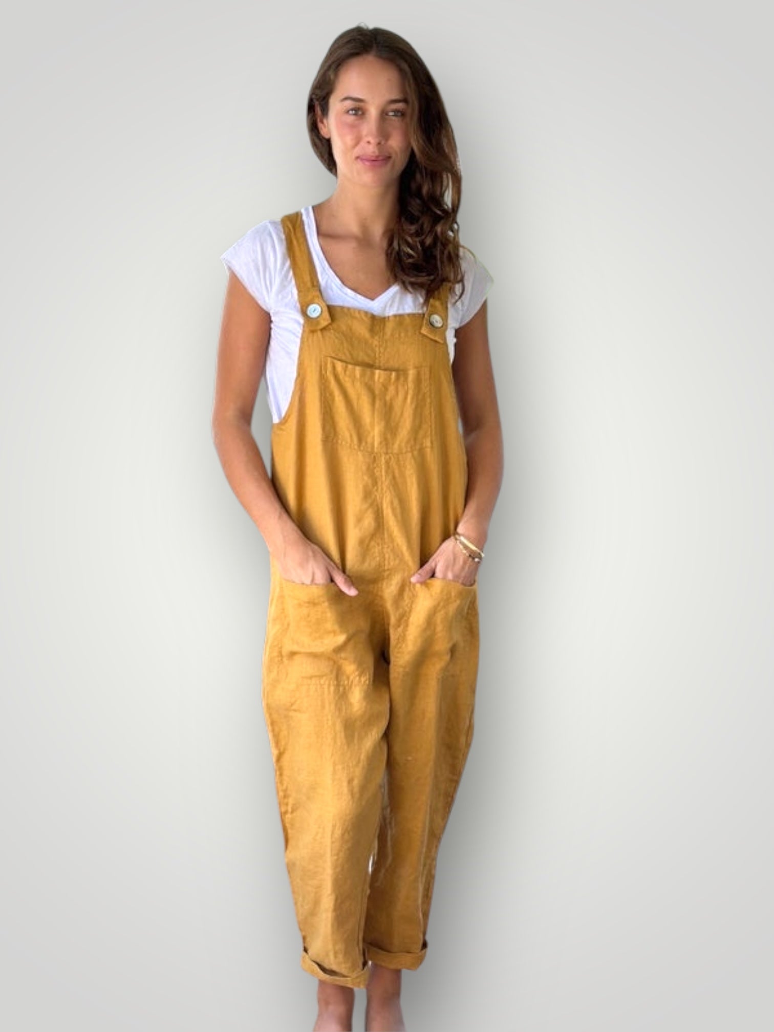 overalls - turmeric linen Apparel