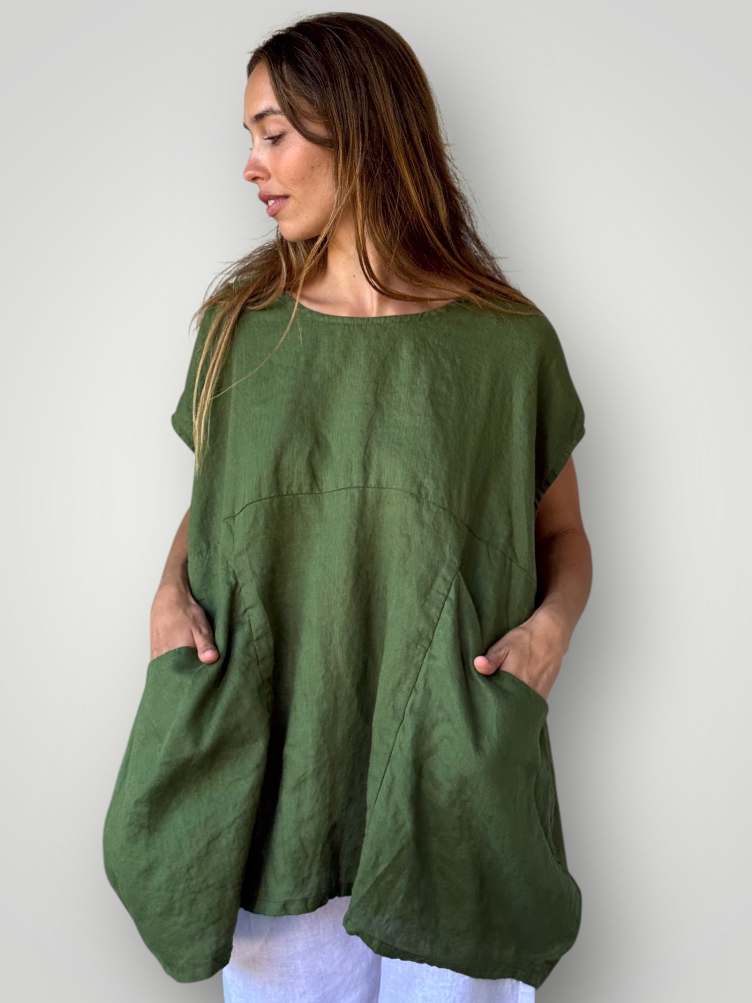 melrose top - moss linen Apparel