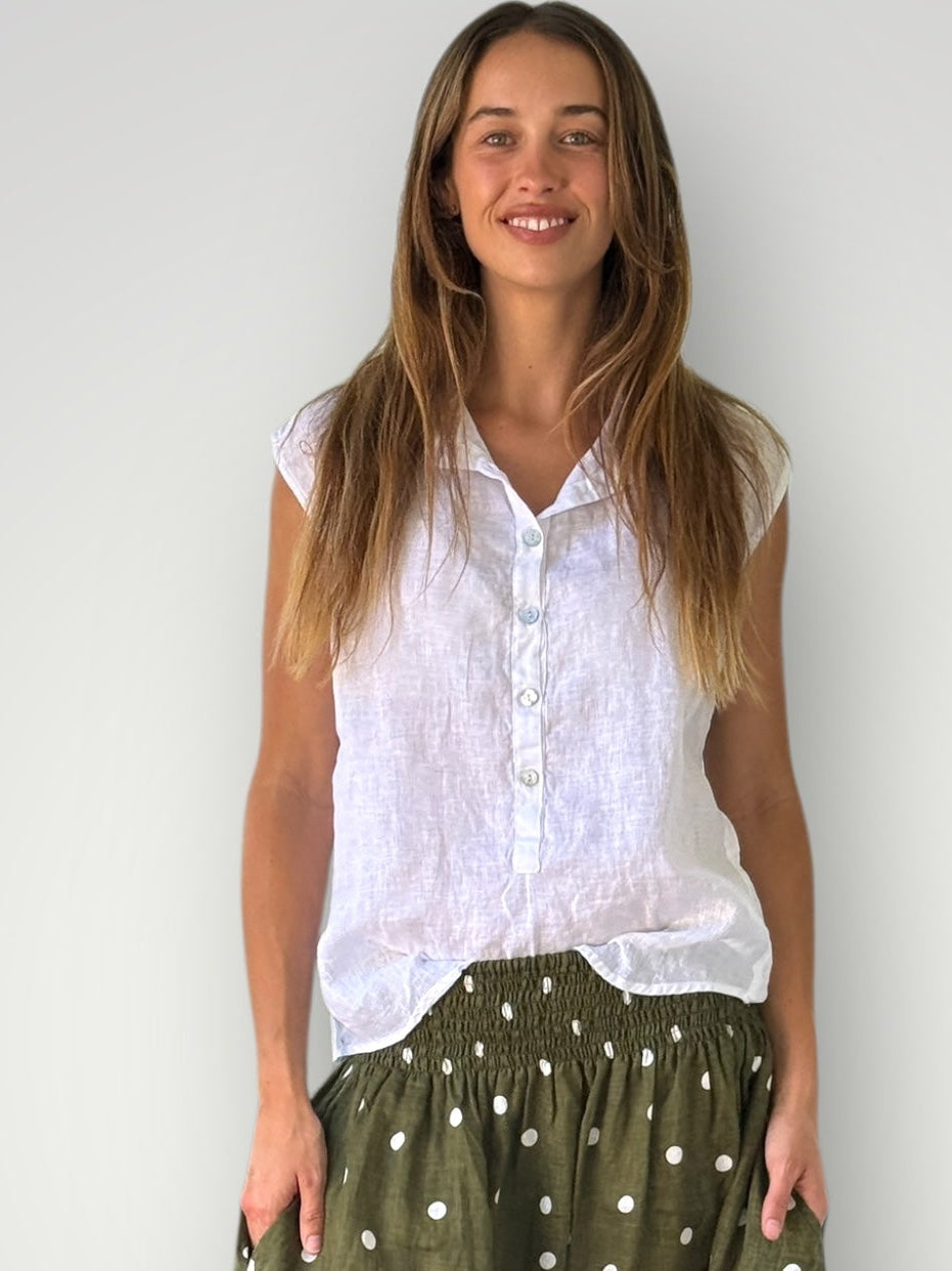 lexi top- white linen Apparel