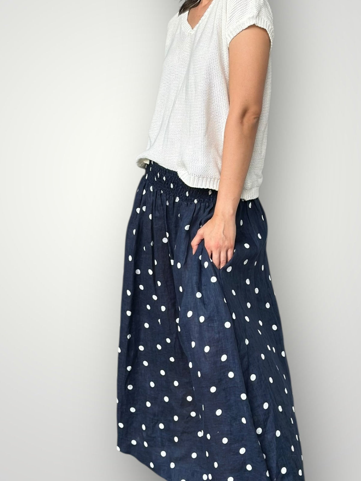 lulu skirt - navy spot linen Apparel
