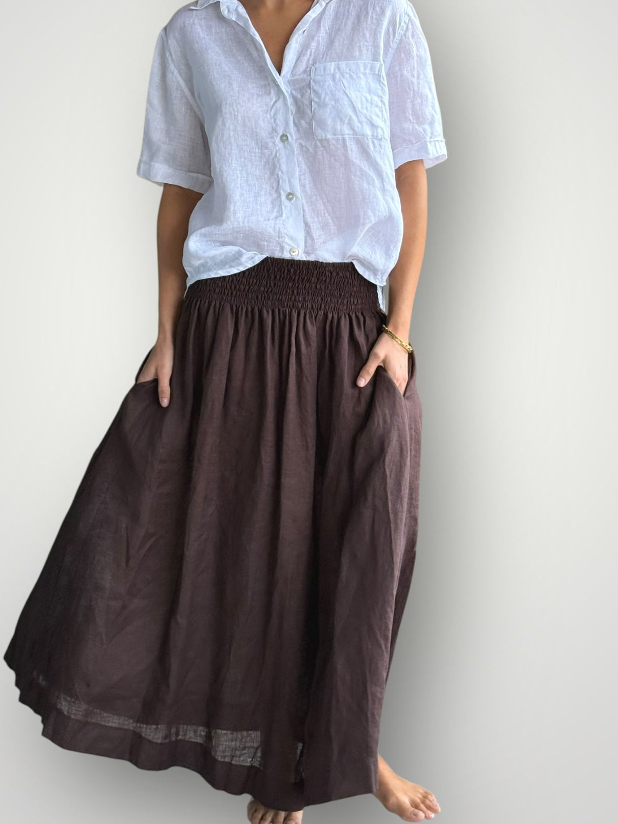 lulu skirt-chocolate linen Apparel
