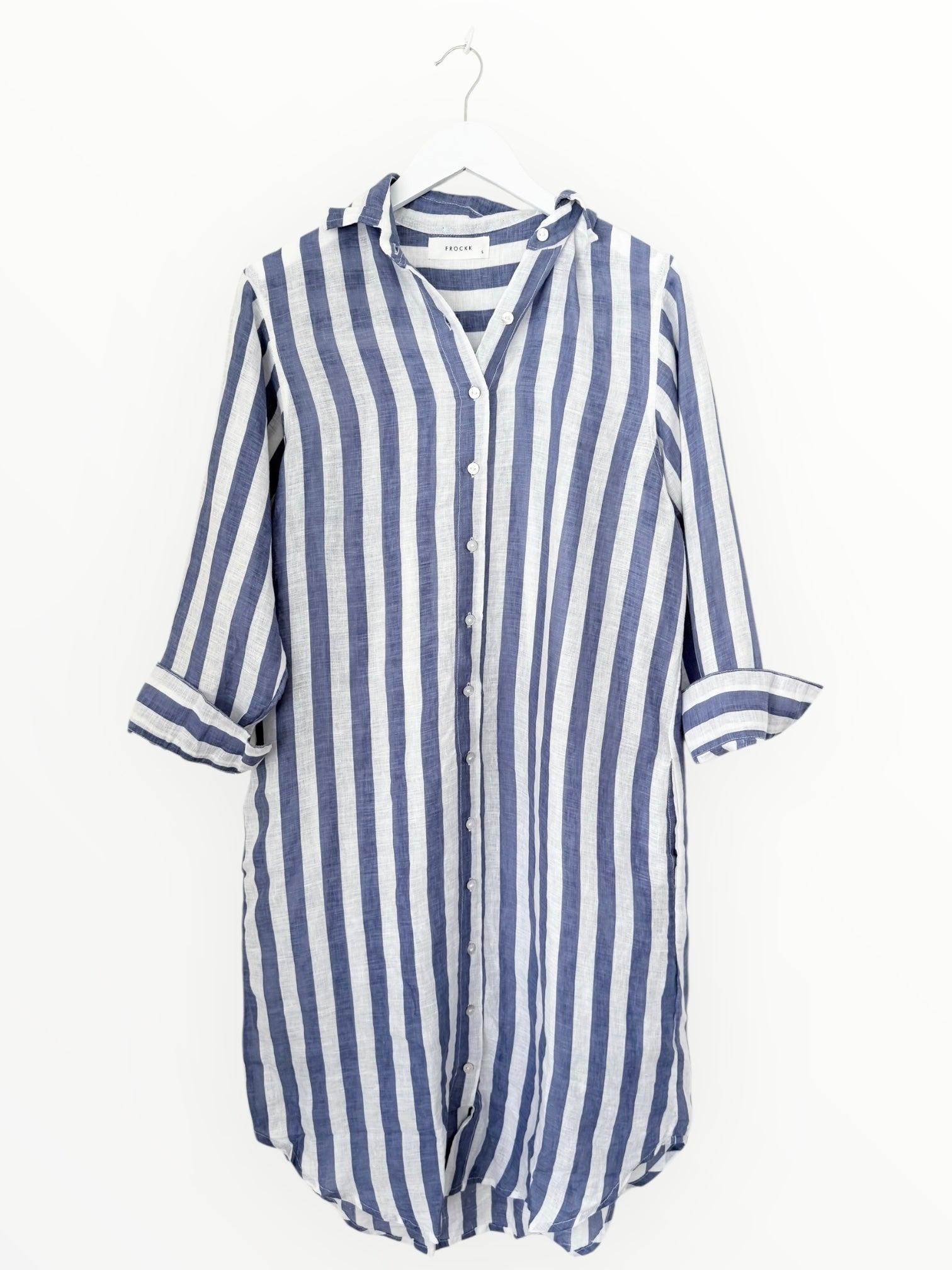 elena shirtdress - cornflower stripe linen Apparel