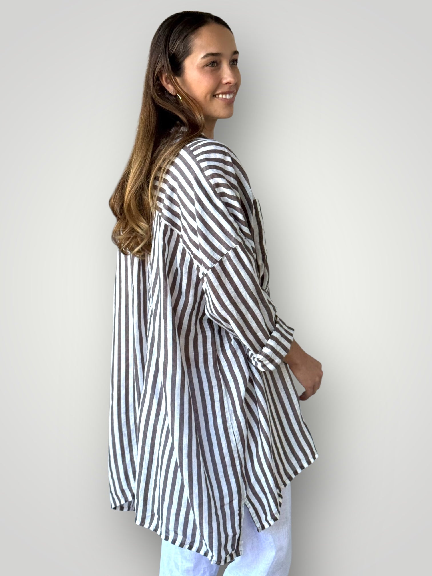 aiden boyfriend shirt -soil stripe linen Apparel