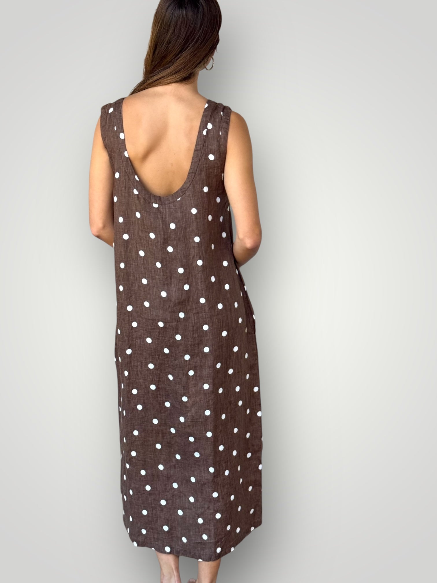 alisa dress - chocolate spot linen dress