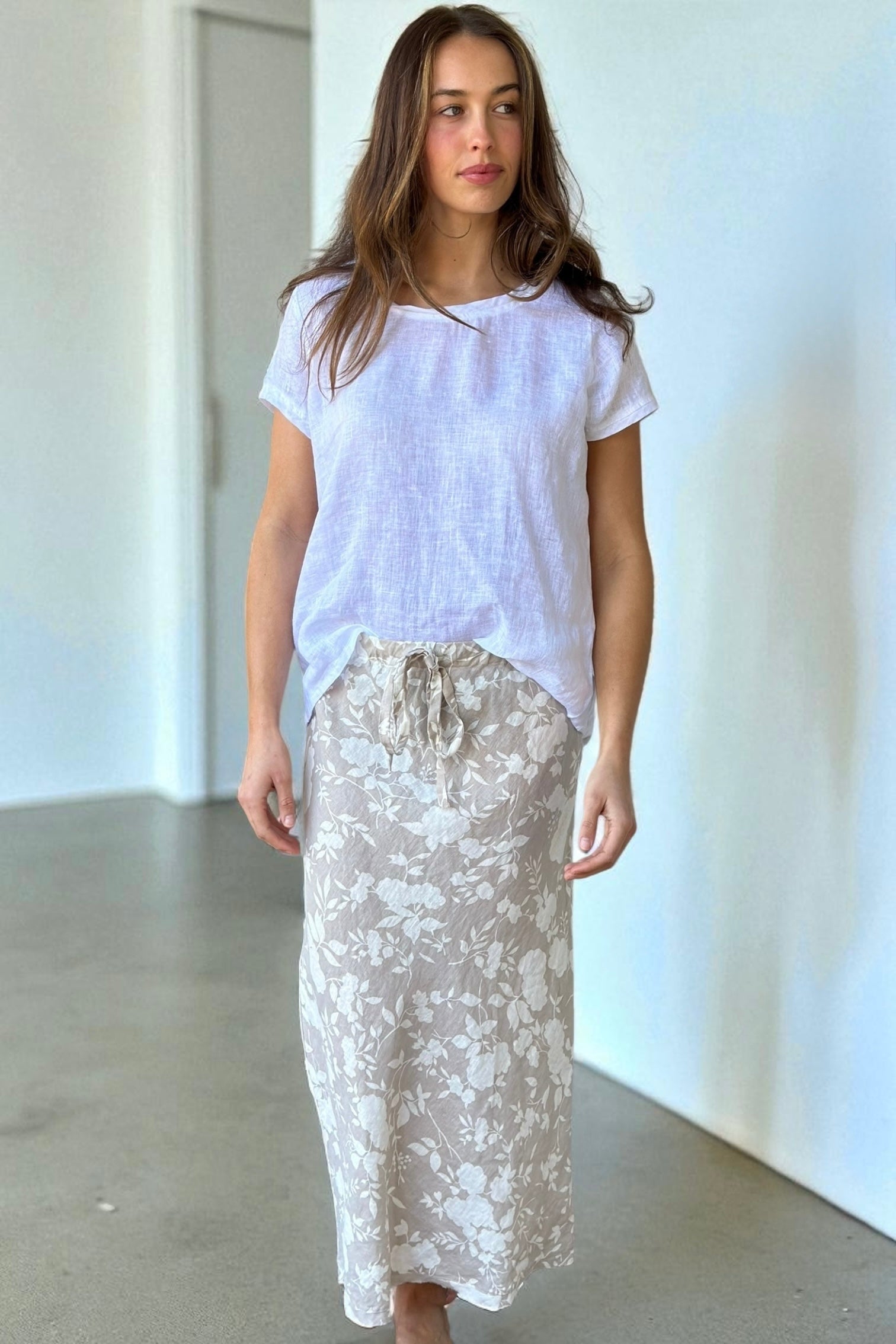 anthea skirt - big natural flower linen Apparel