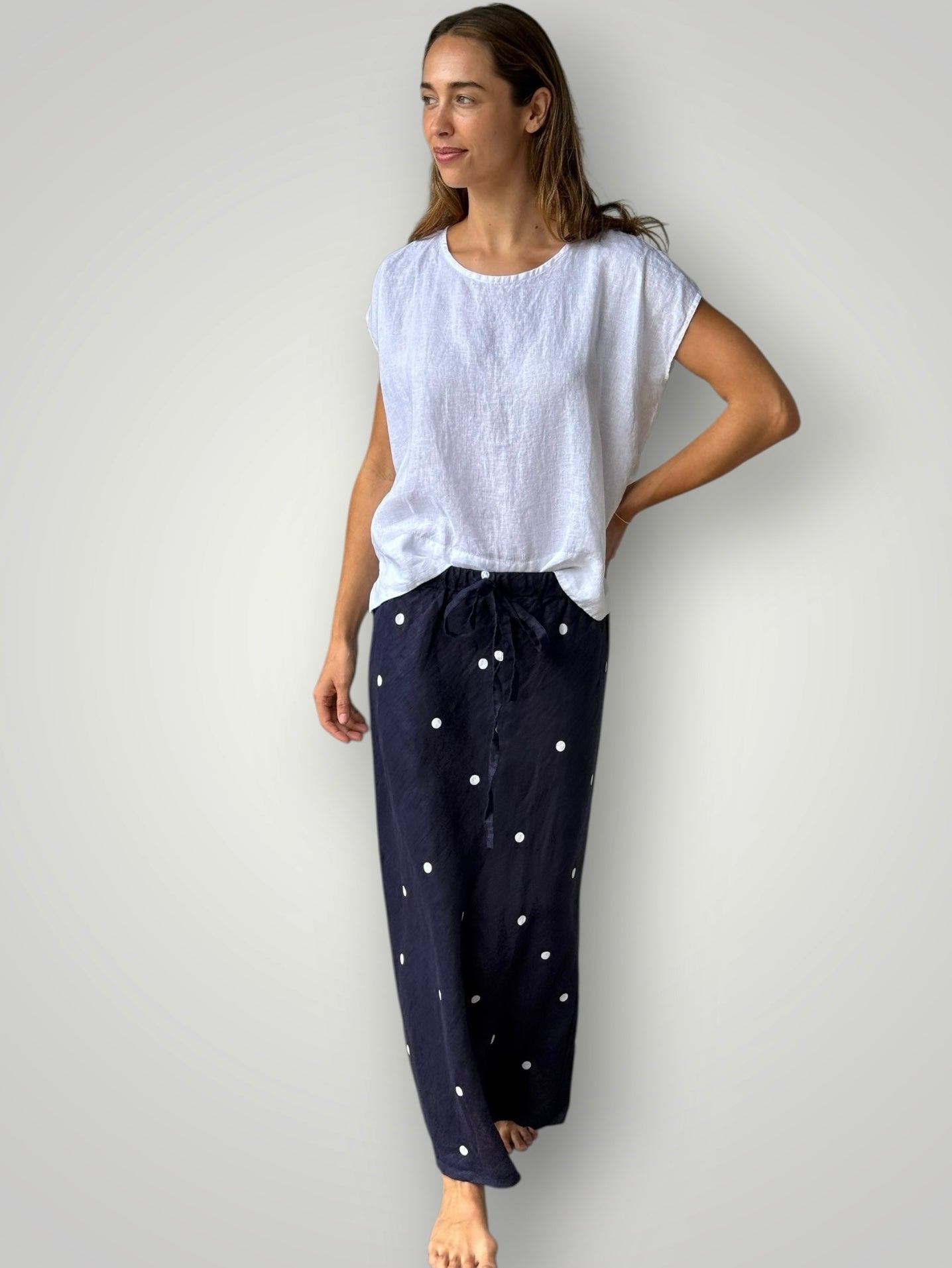 anthea skirt - navy dot linen Apparel