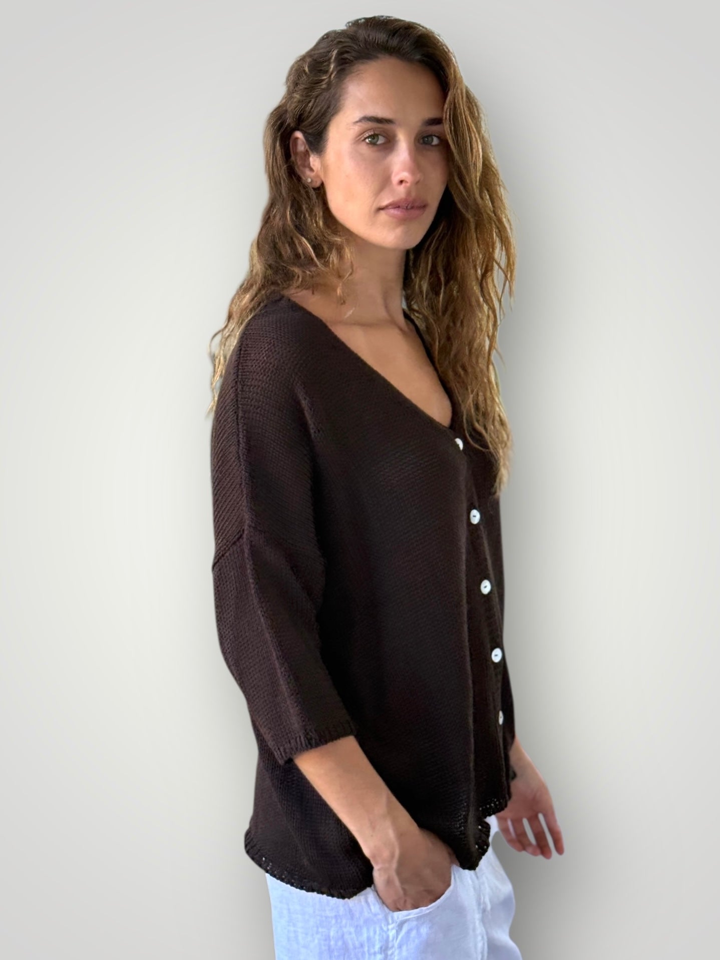 alex cardi-chocolate cotton knit Apparel