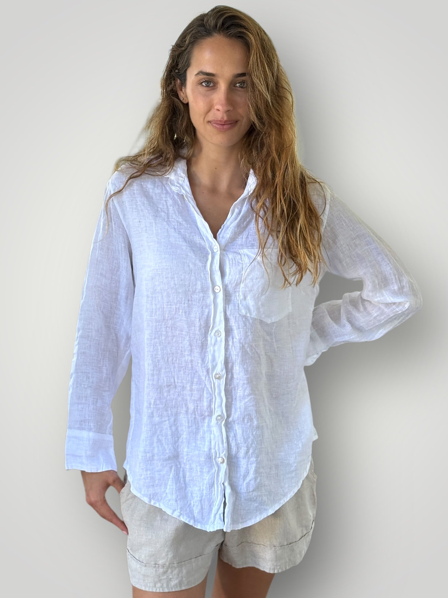 erika shirt - white linen Apparel