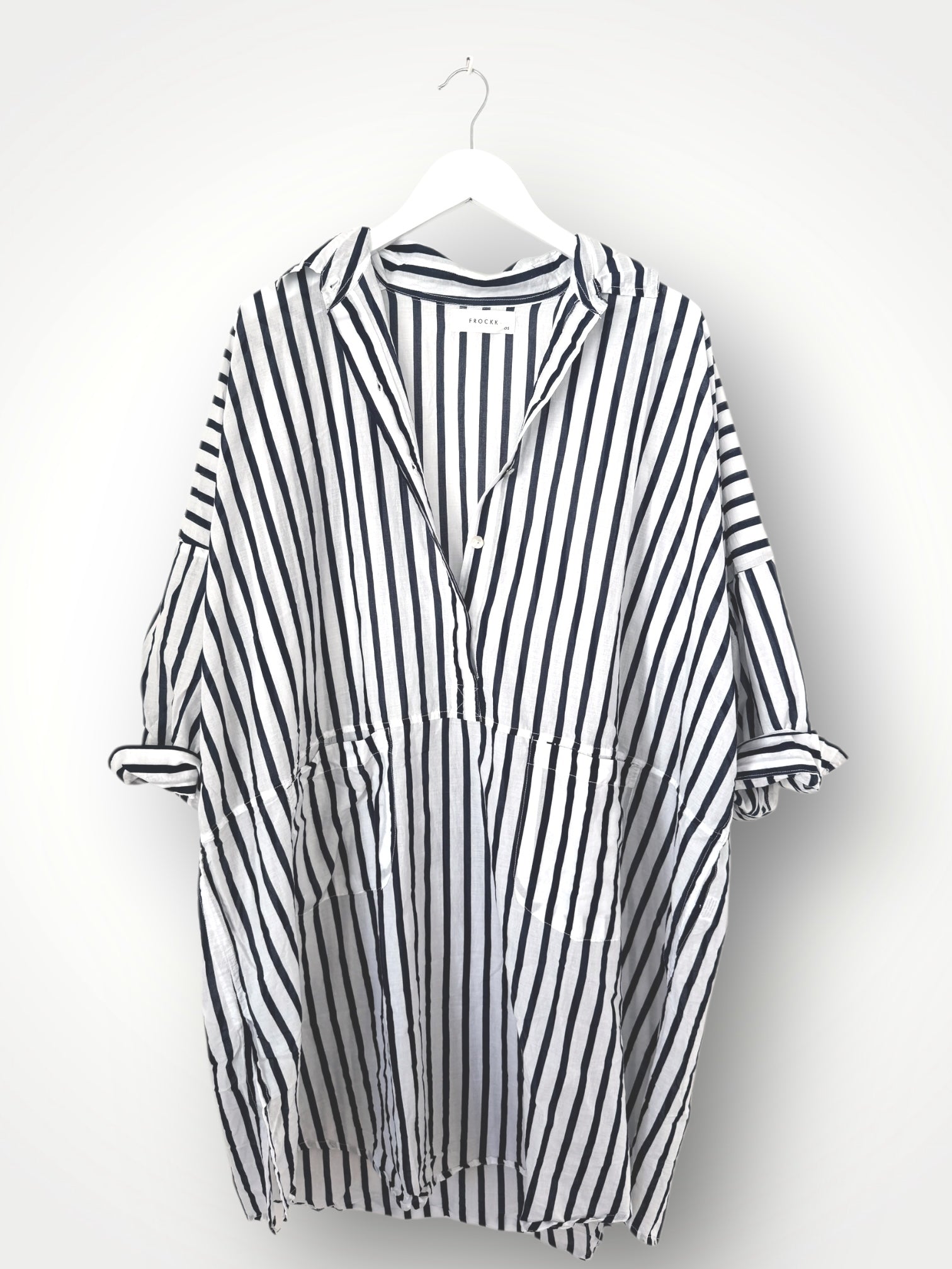 beach dress - navy stripe cotton General
