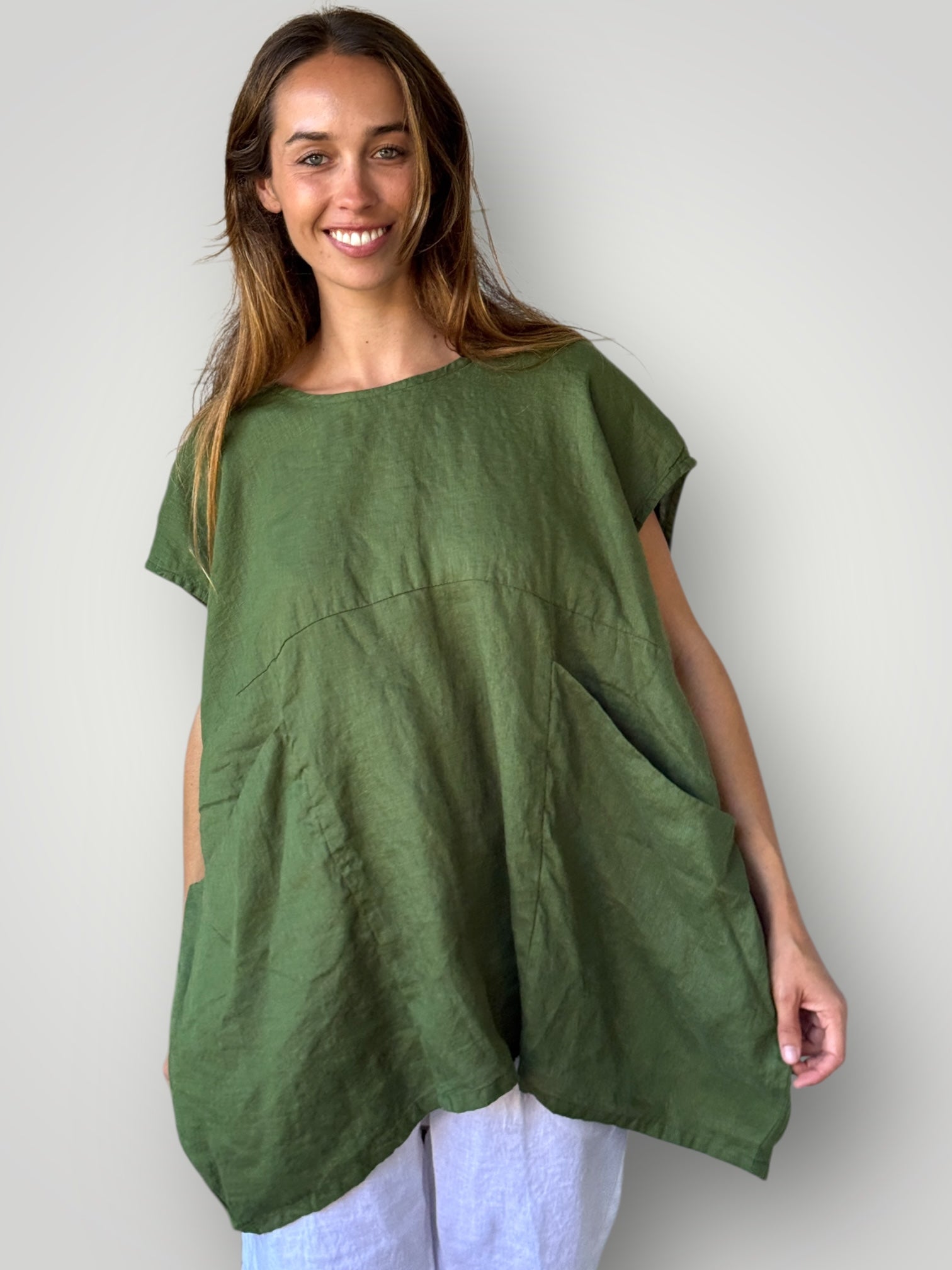 melrose top - moss linen Apparel