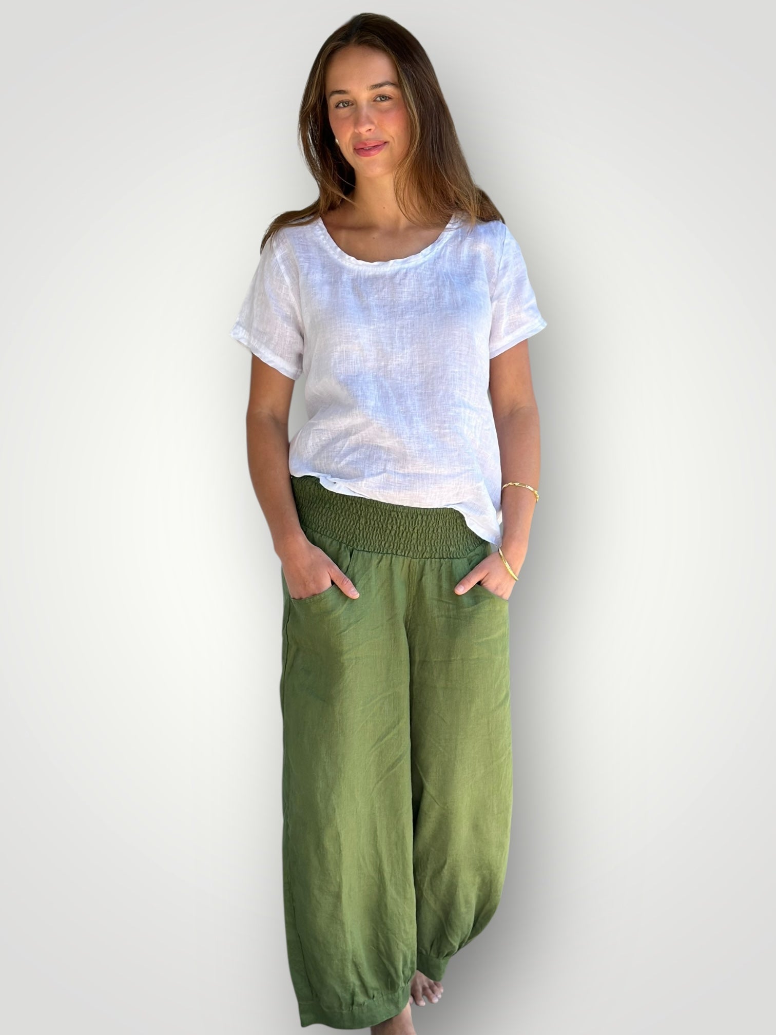 jackie pant - moss linen Apparel