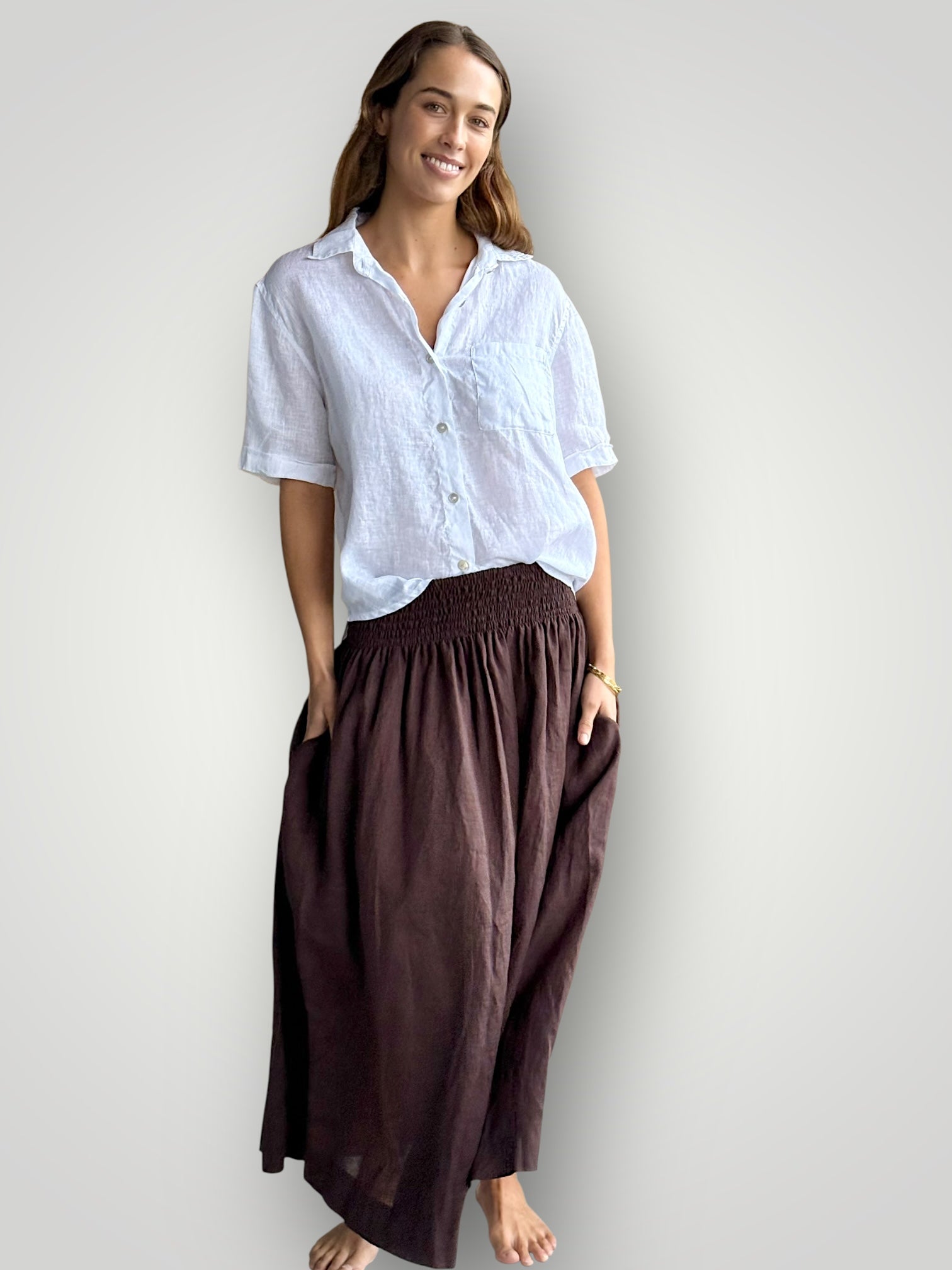 lulu skirt-chocolate linen Apparel