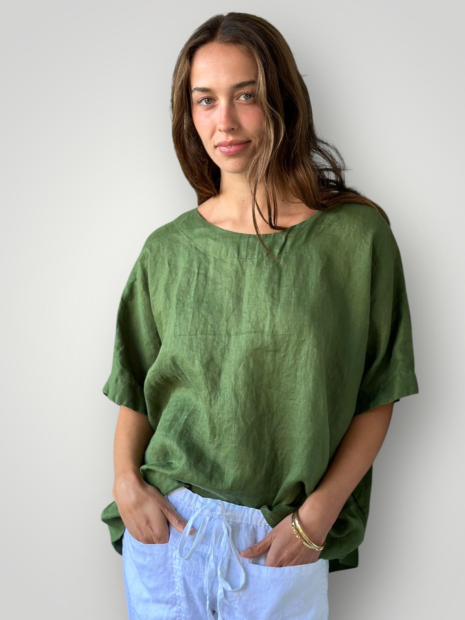 mia top - moss linen Apparel