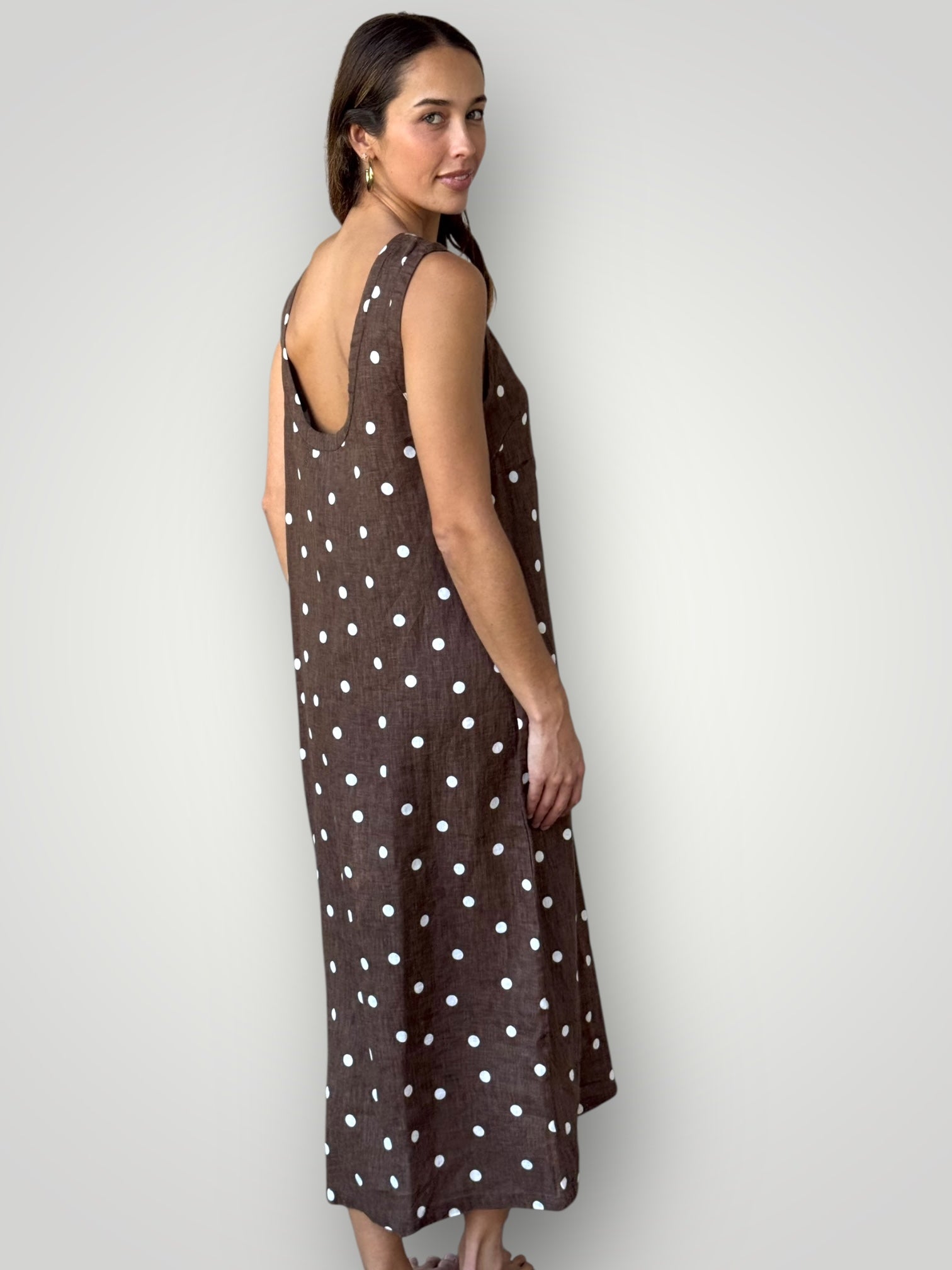 alisa dress - chocolate spot linen dress