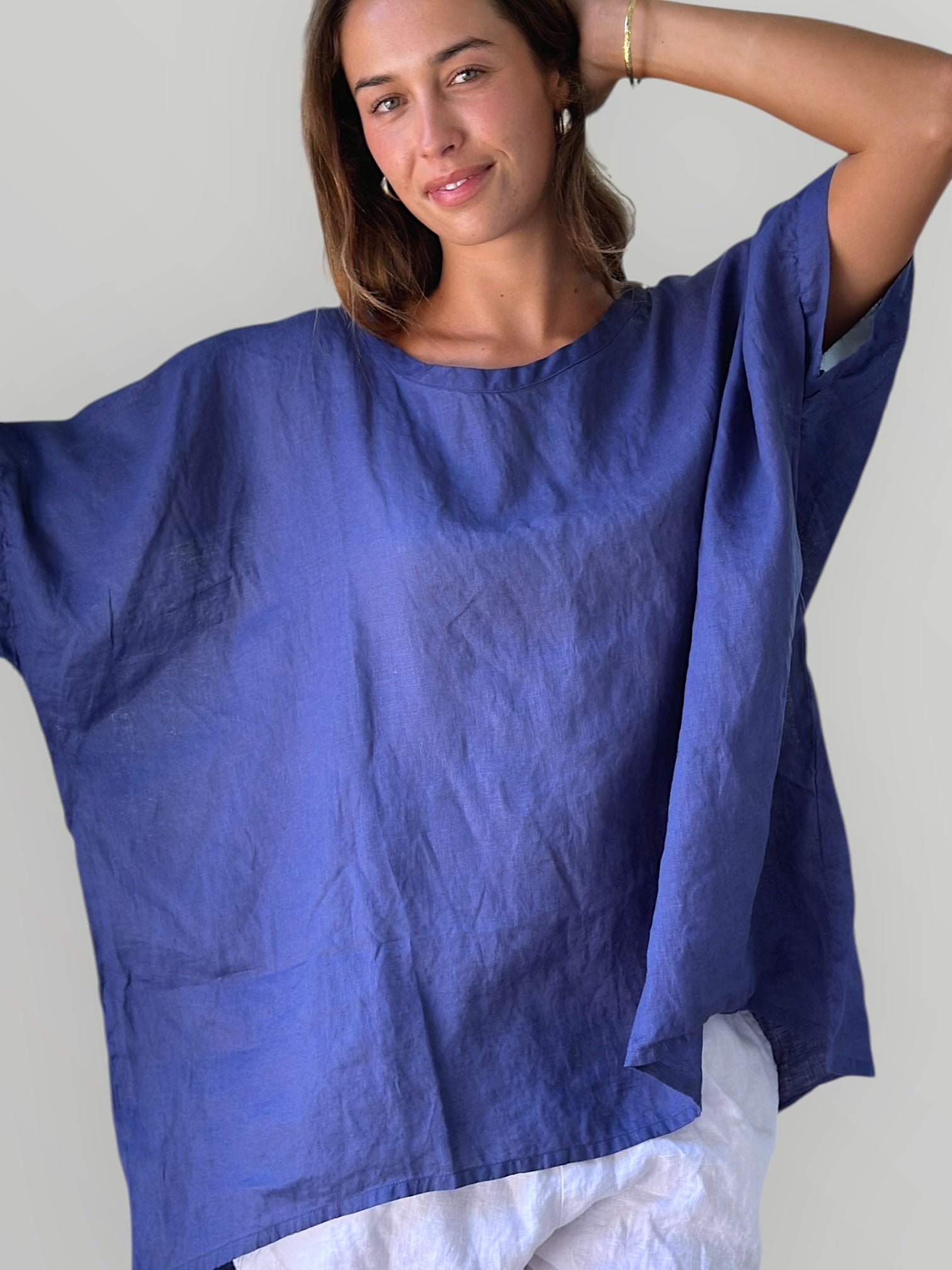 rachael top - blue dusk linen Apparel