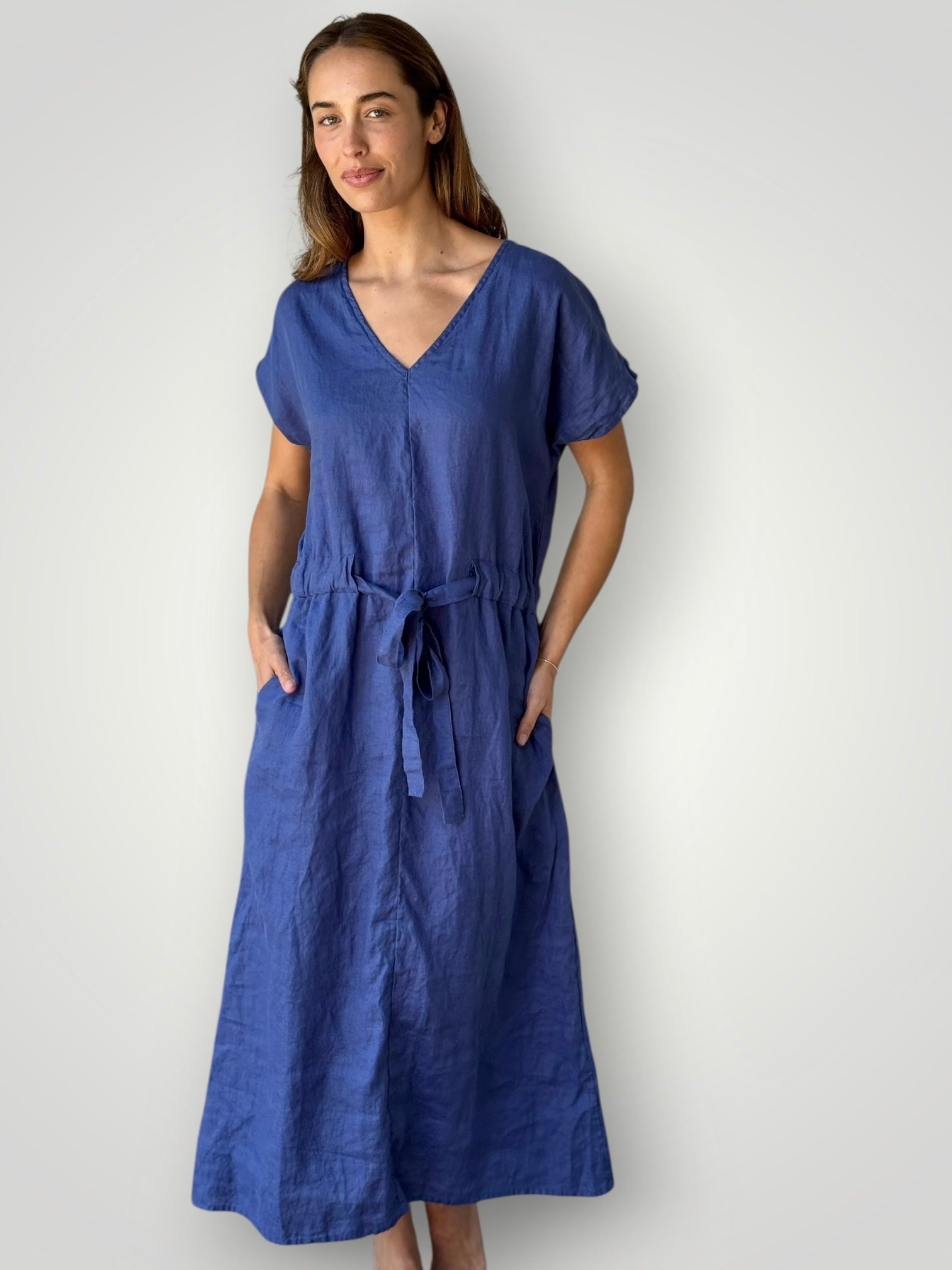 harper dress - blue dusk linen Apparel