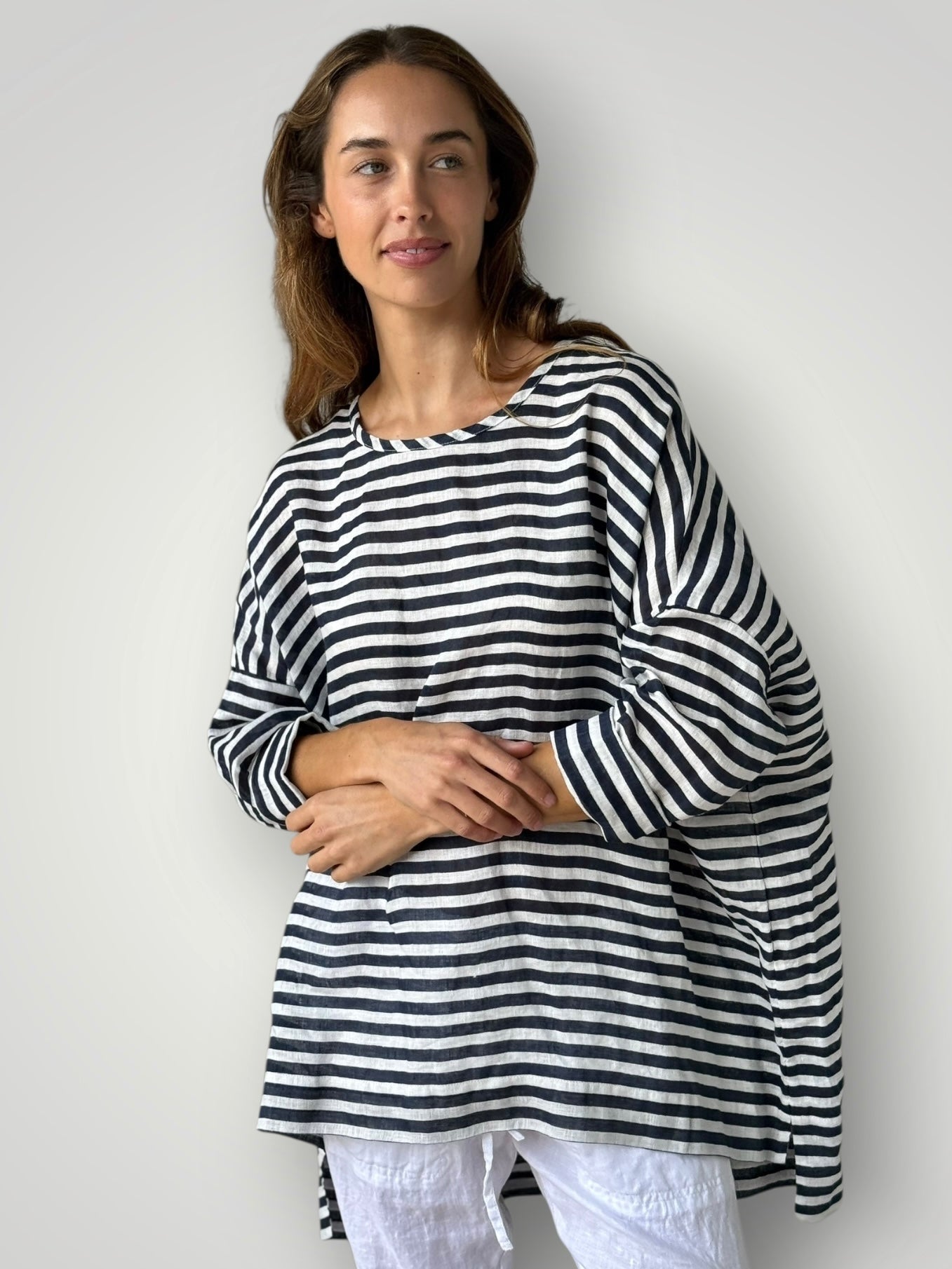 hunter top - navy stripe linen Apparel